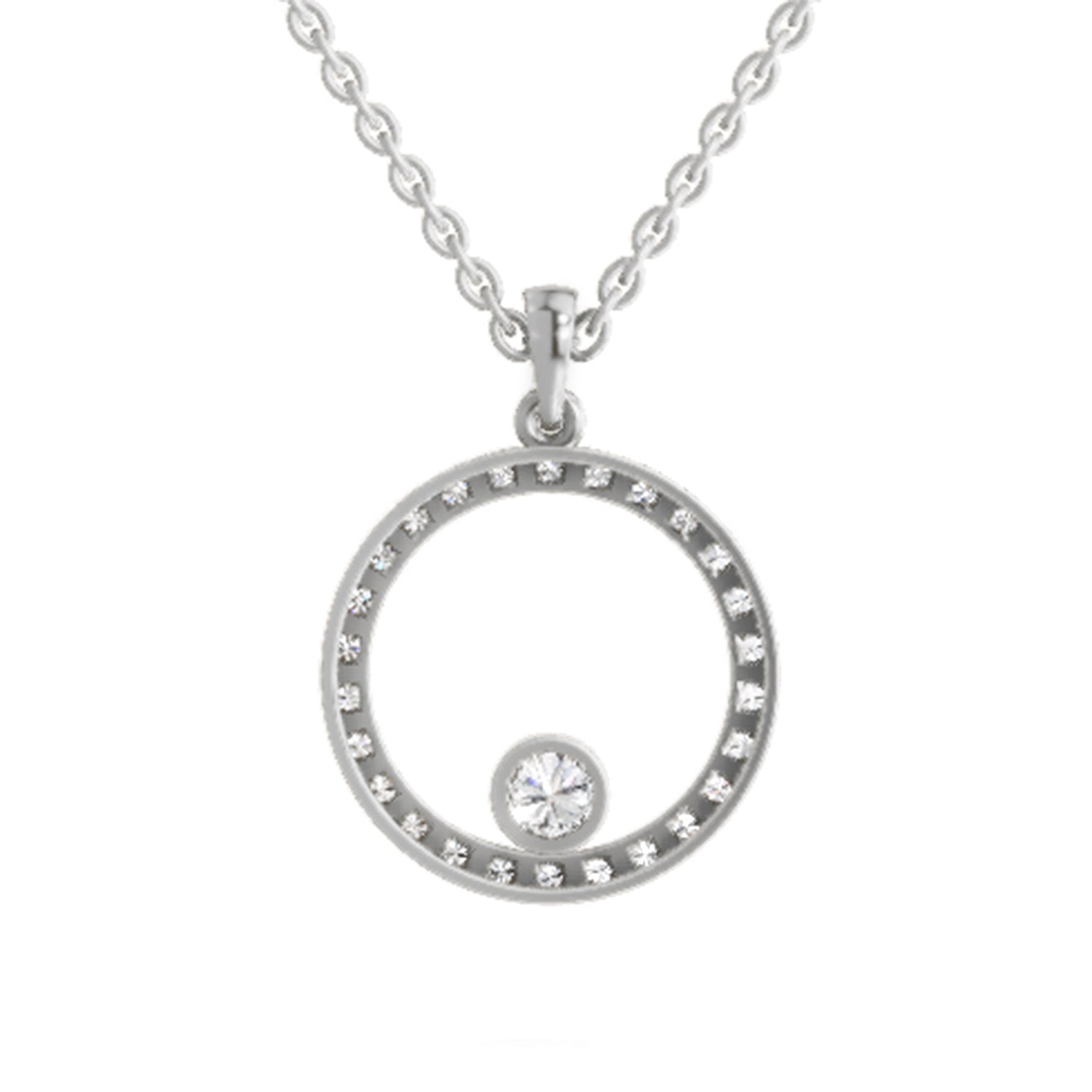 1 ct Circle Shape Round Shape Diamond Pendant | 14K White Gold