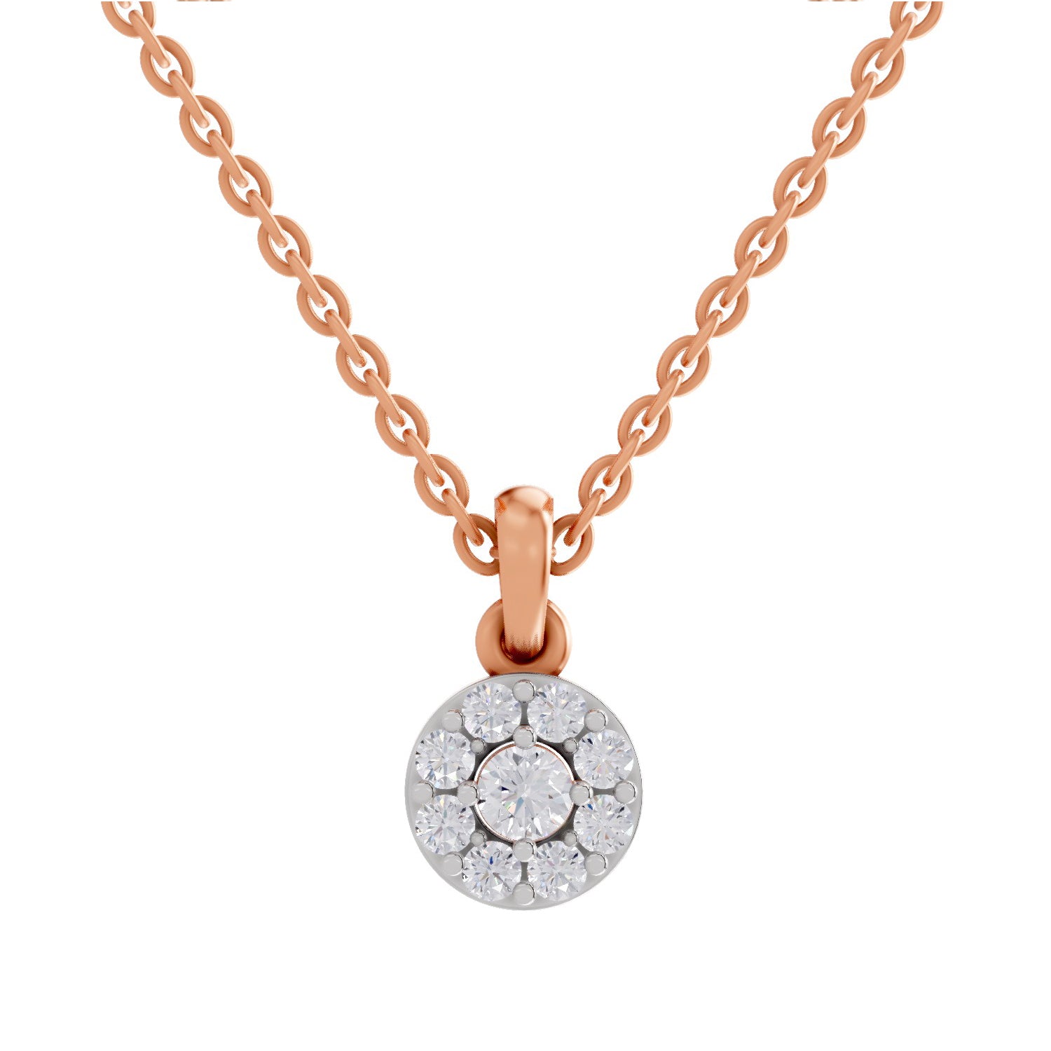 0.50 ct Round Shape Halo Diamond Pendant | 14K Rose Gold