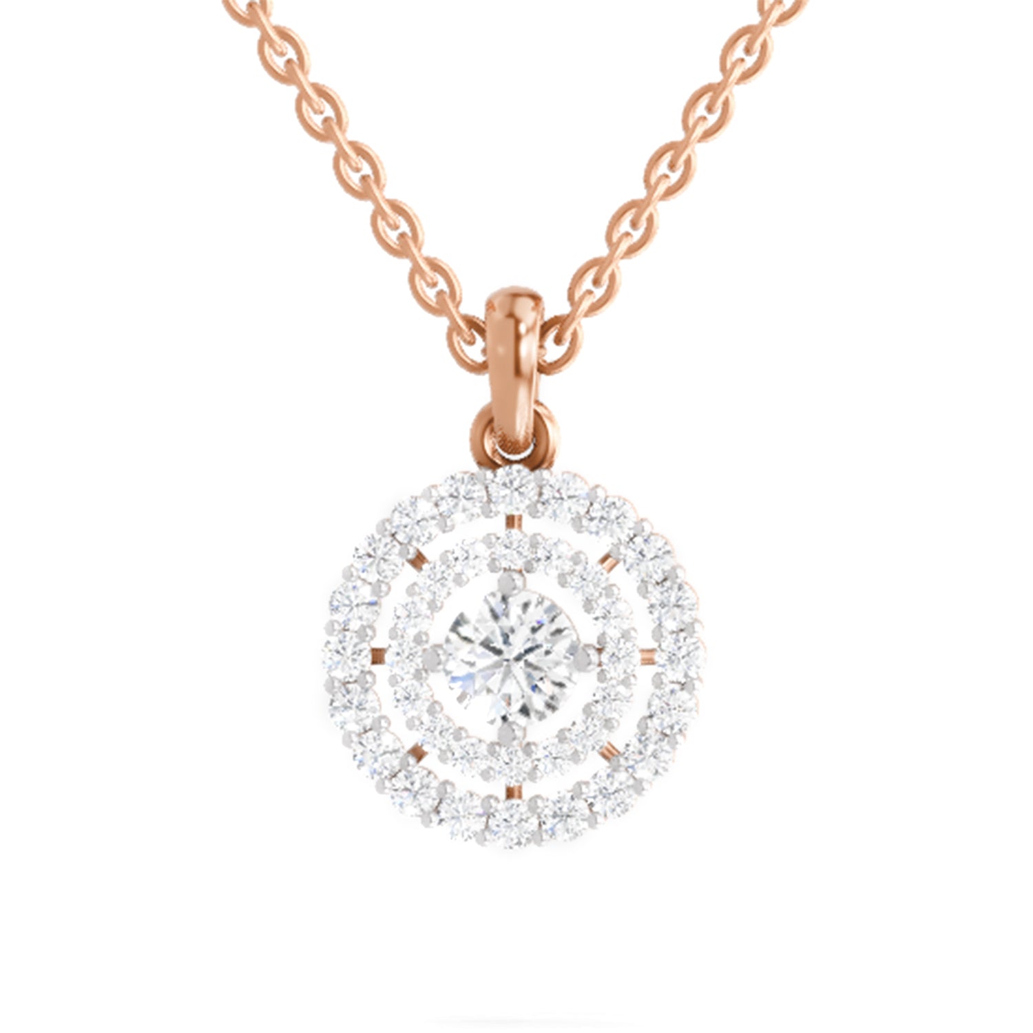 1.30 ct Round Shape Double Halo Diamond Pendant | 14K Rose Gold