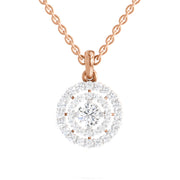 1.30 ct Round Shape Double Halo Diamond Pendant | 14K Rose Gold