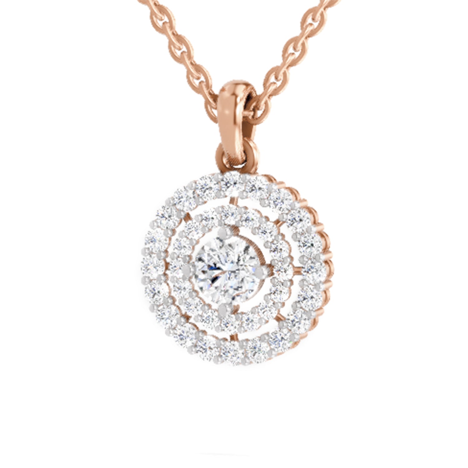 1.30 ct Round Shape Double Halo Diamond Pendant | 14K Rose Gold