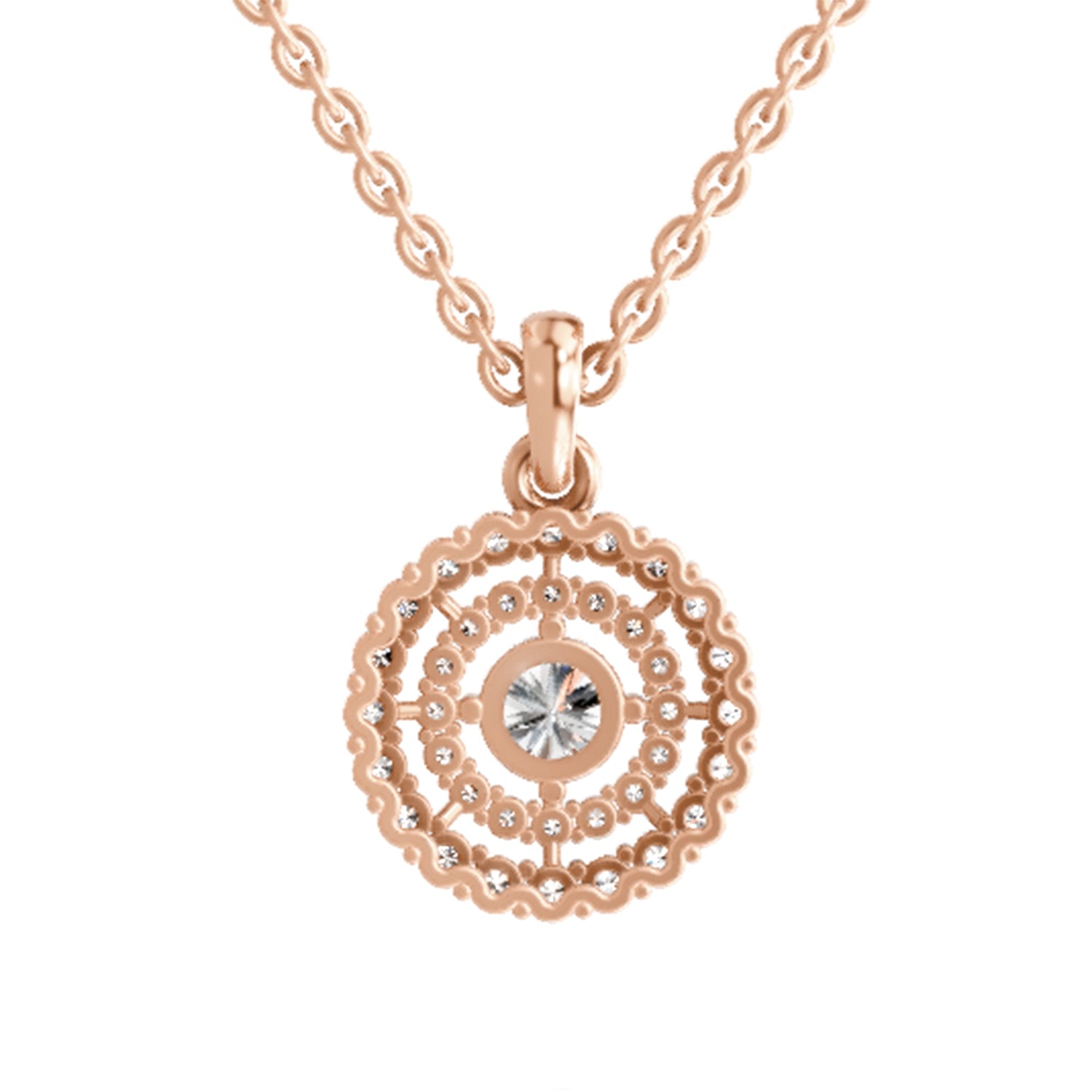 1.30 ct Round Shape Double Halo Diamond Pendant | 14K Rose Gold