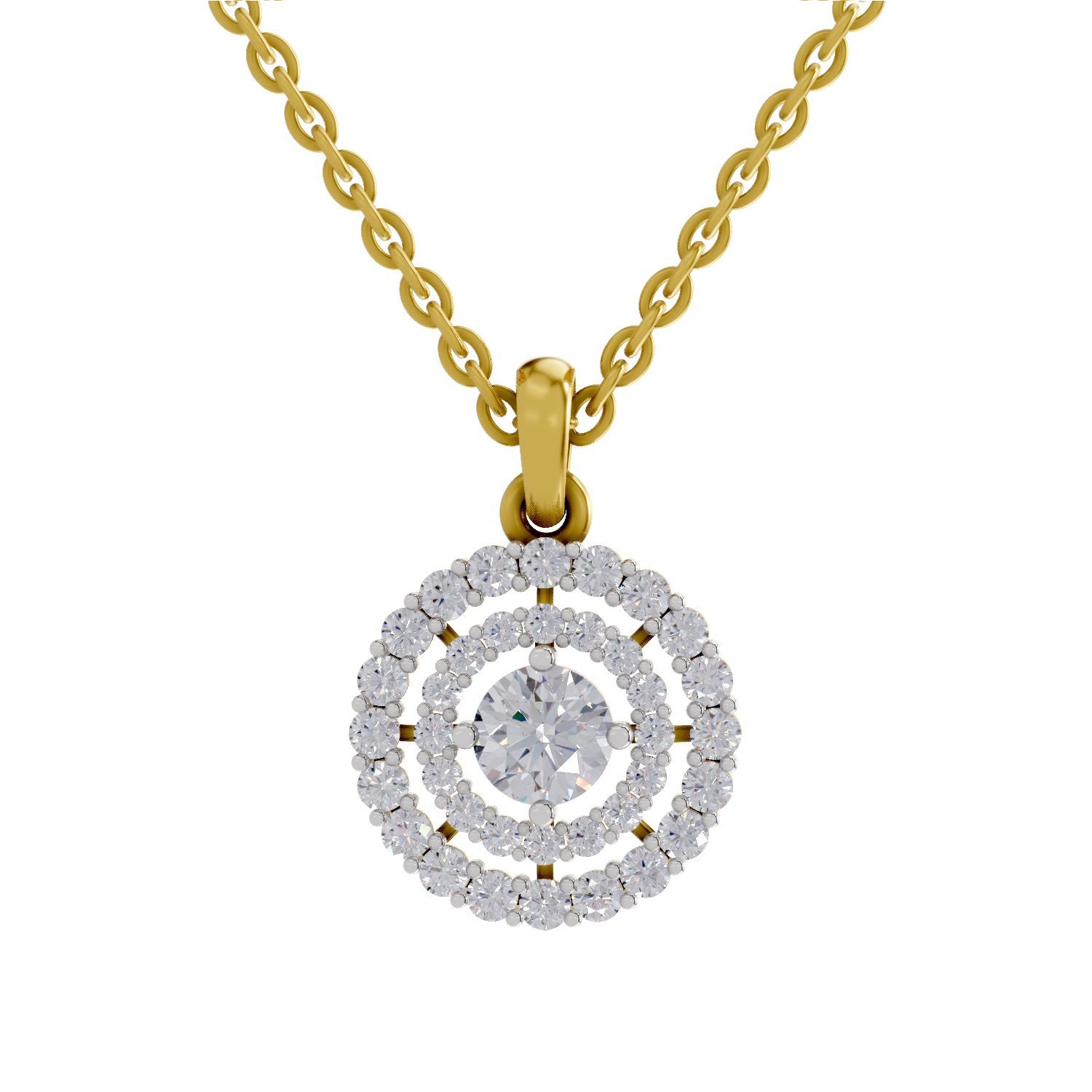 1.3 Ct Round Shape Diamond | 925 Sterling Silver Gold Plated Halo Pendant
