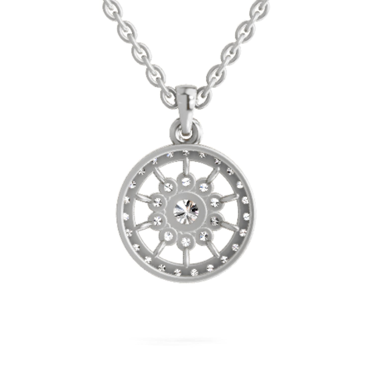 0.87 ct Round Shape Starburst Halo Diamond Pendant | 14K White Gold