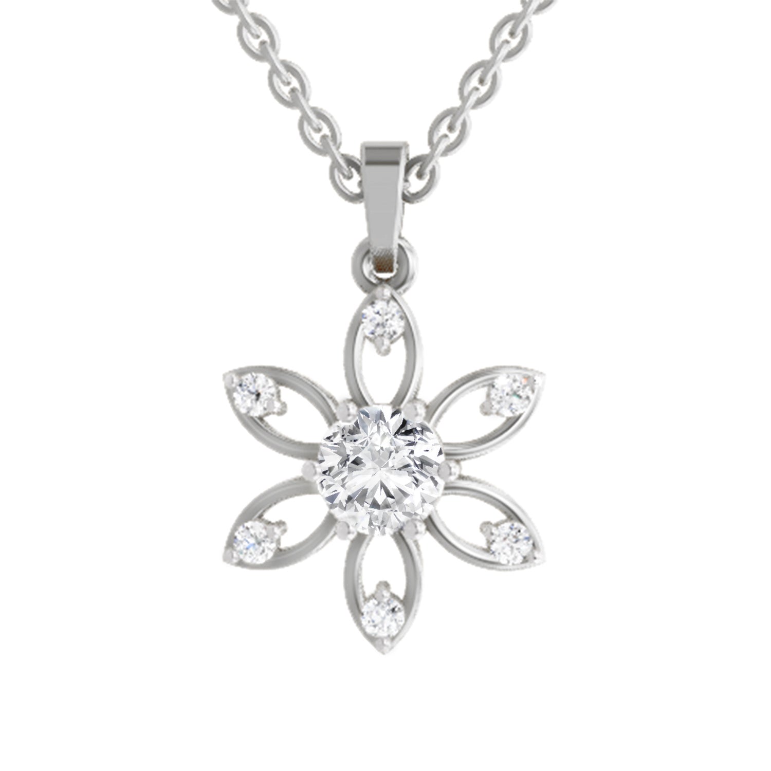 1 ct Round Shape Floral Solitaire Diamond Pendant | 14K White Gold