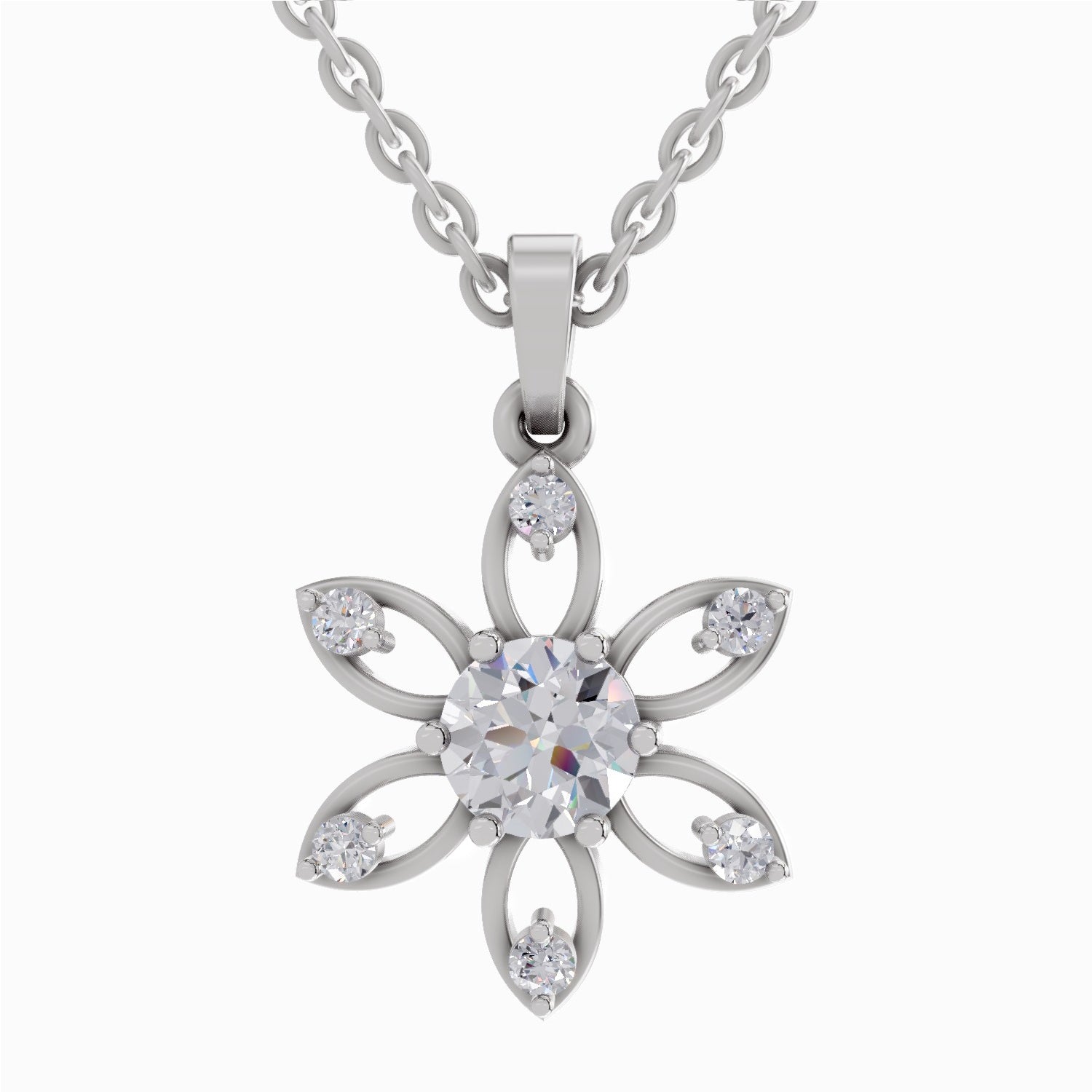 1 ct Floral Solitaire Diamond Pendant in 14K