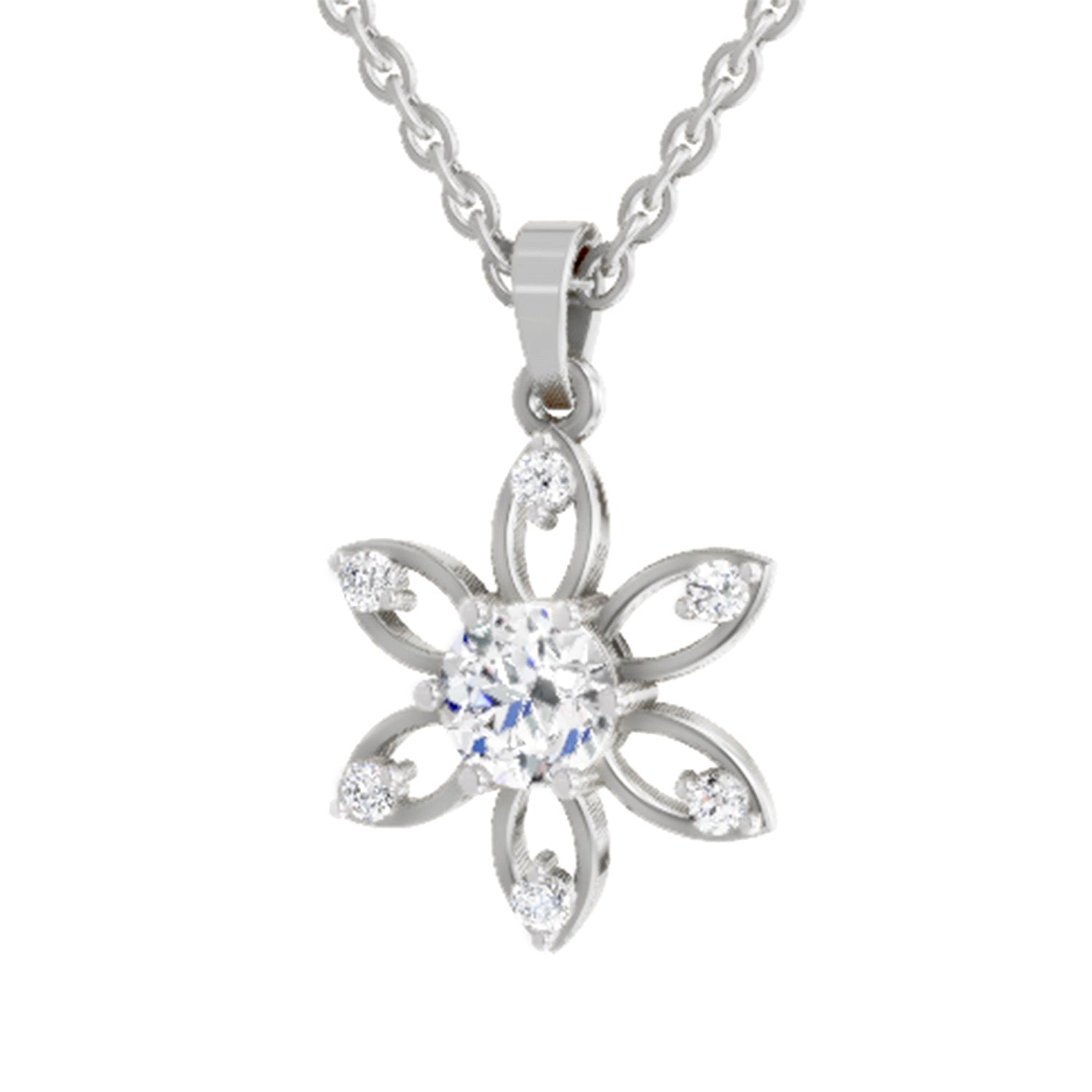 1 ct Round Shape Floral Solitaire Diamond Pendant | 14K White Gold