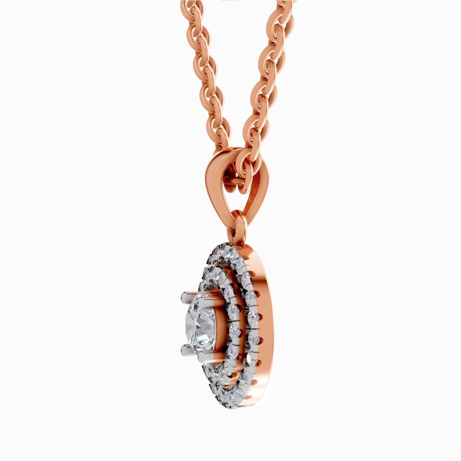 0.70 ct Double Halo Diamond Pendant in 14K