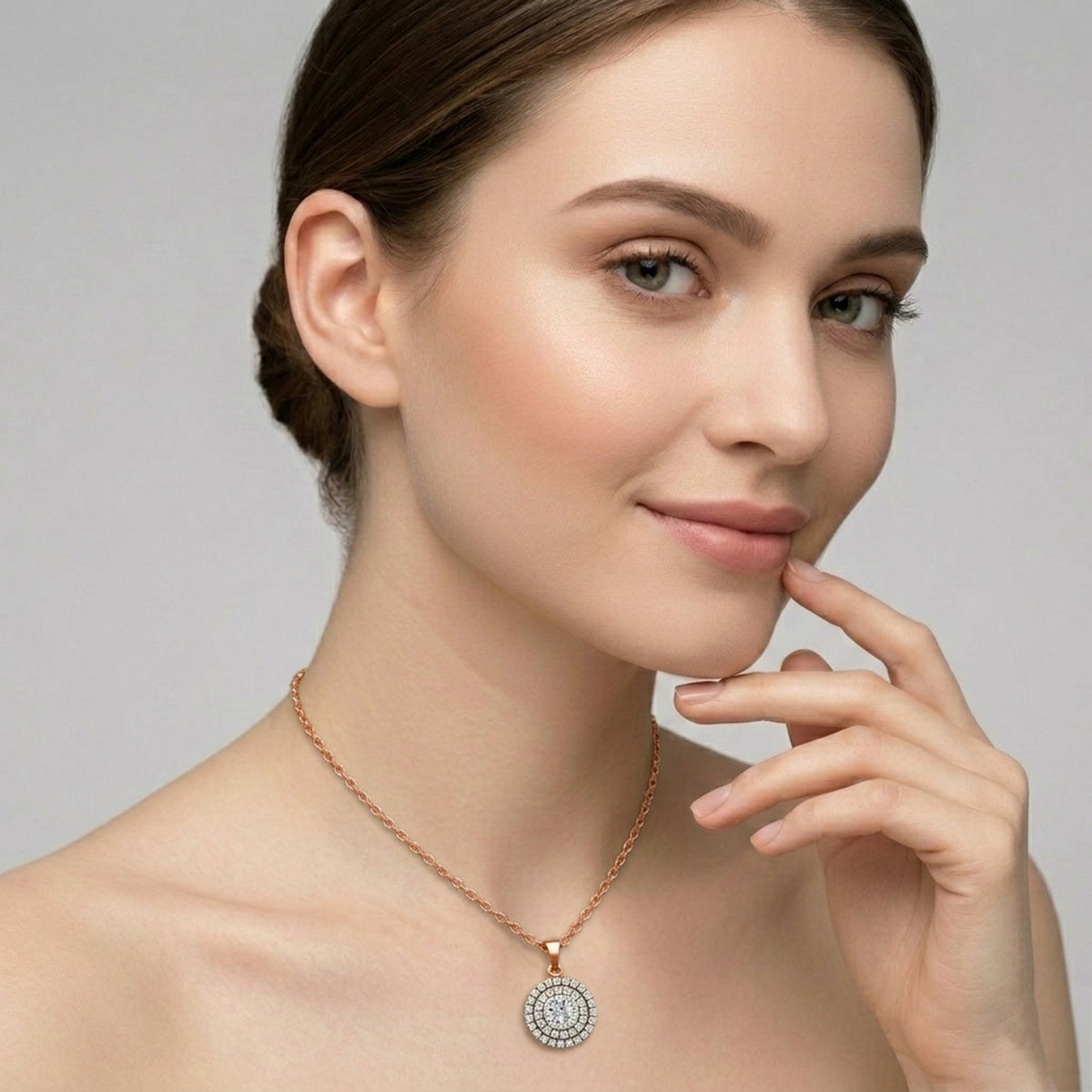 0.70 ct Double Halo Diamond Pendant in 14K