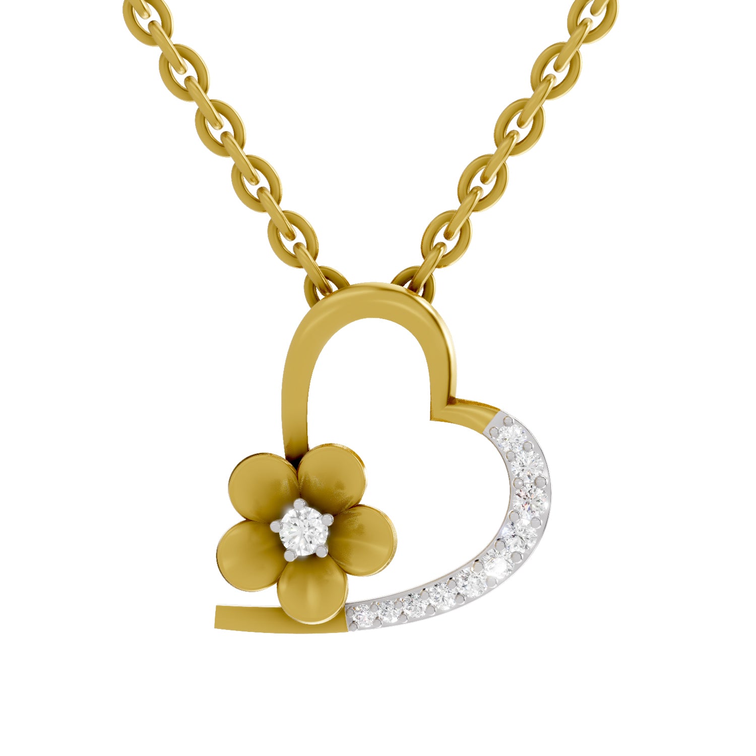 0.09 Carat| 925 Sterling Silver Gold Plated Heart Pendant Necklace
