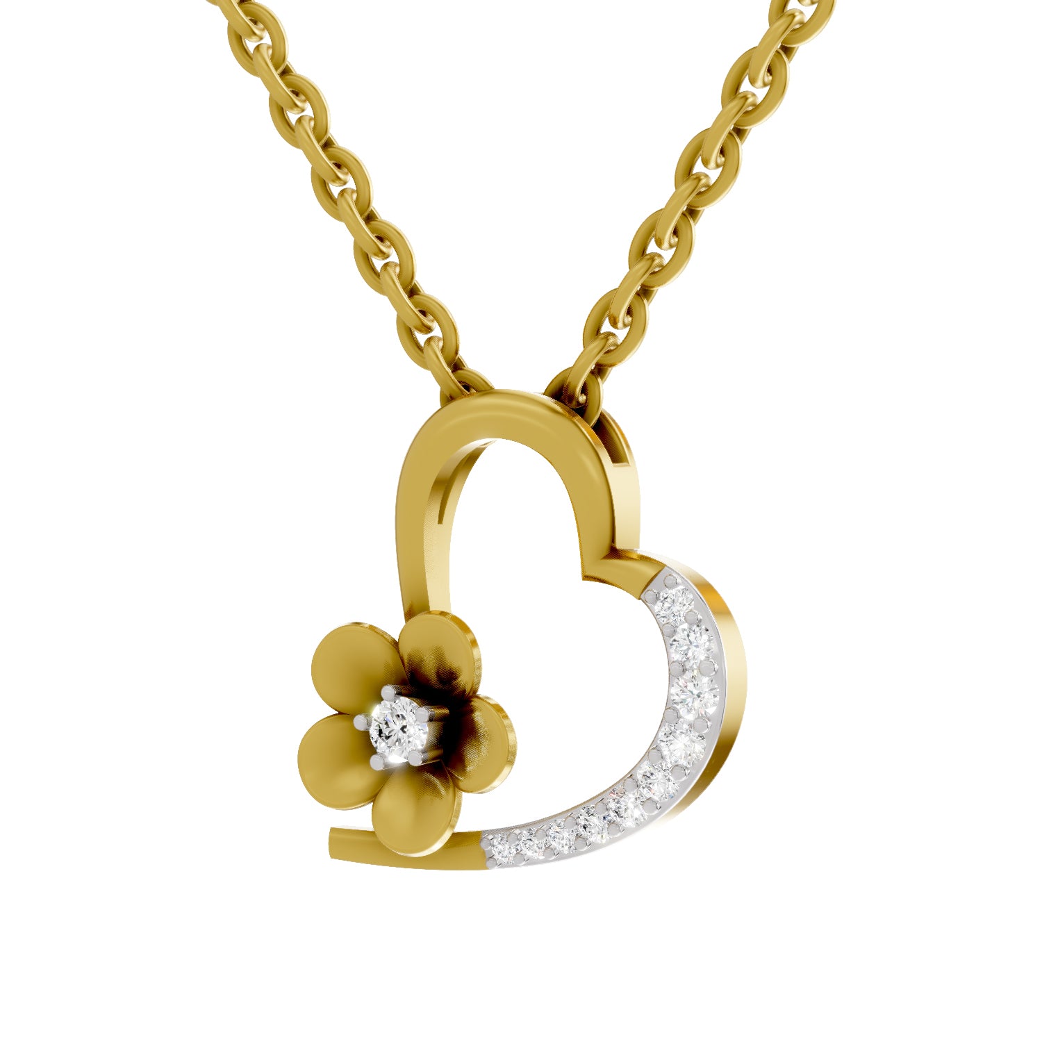 0.09 Carat| 925 Sterling Silver Gold Plated Heart Pendant Necklace