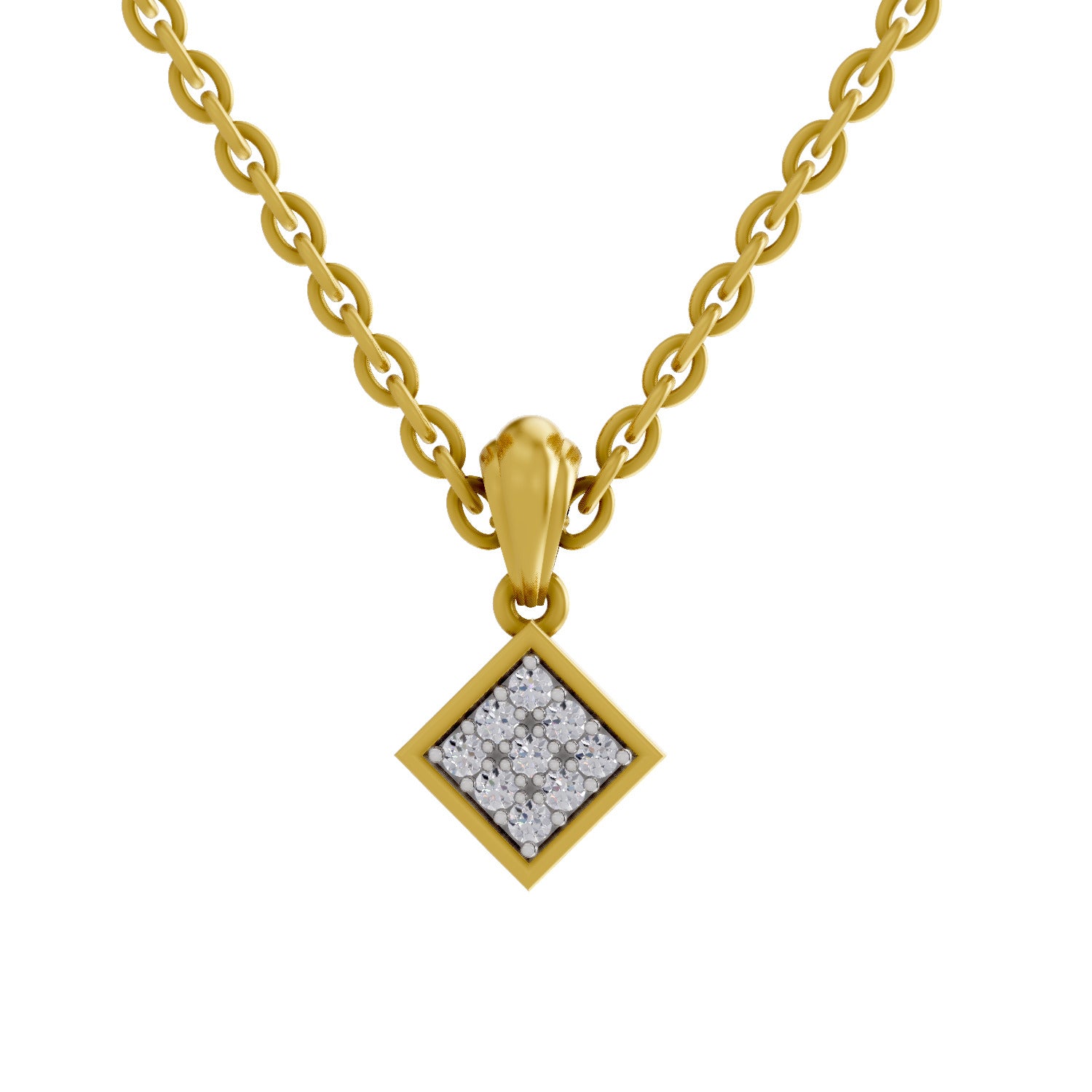 0.07 Round Shape | 925 Sterling Silver Gold Plated Square Pendant