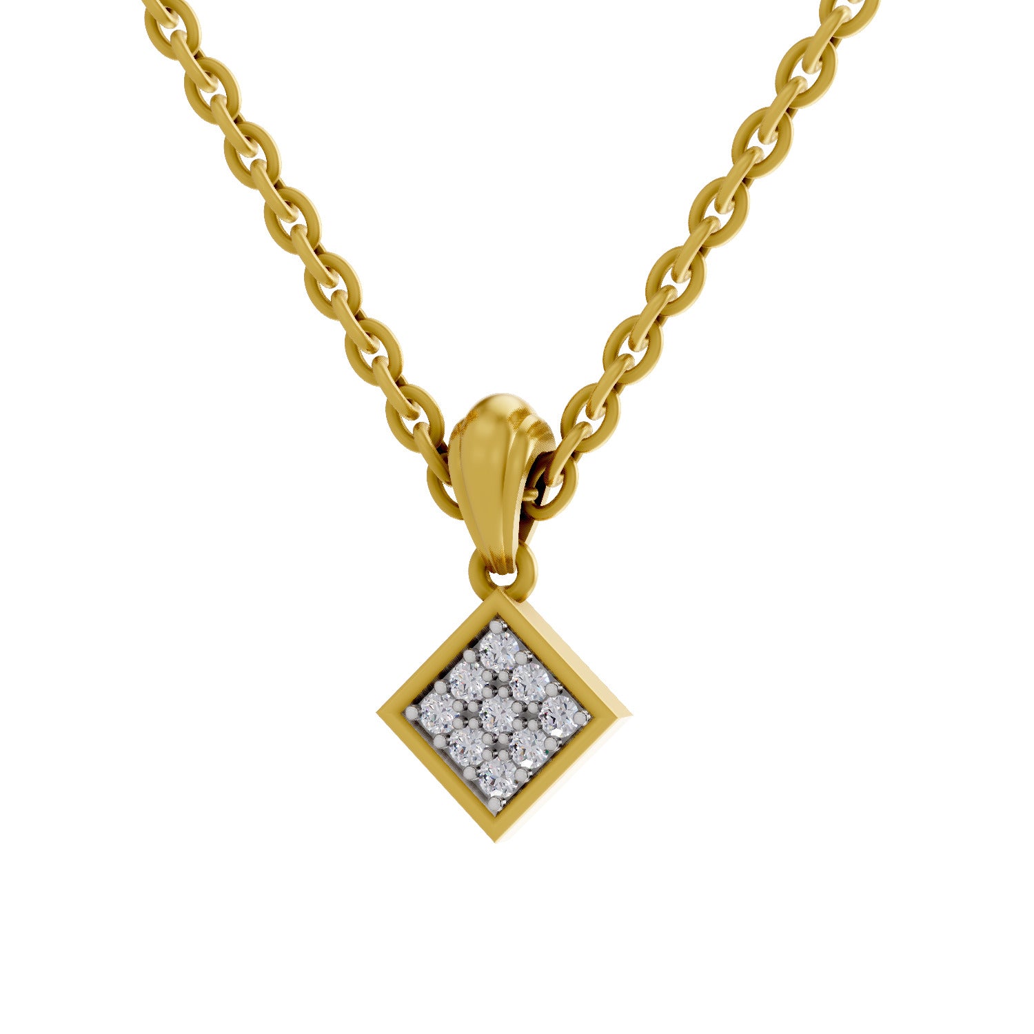 0.07 Round Shape | 925 Sterling Silver Gold Plated Square Pendant