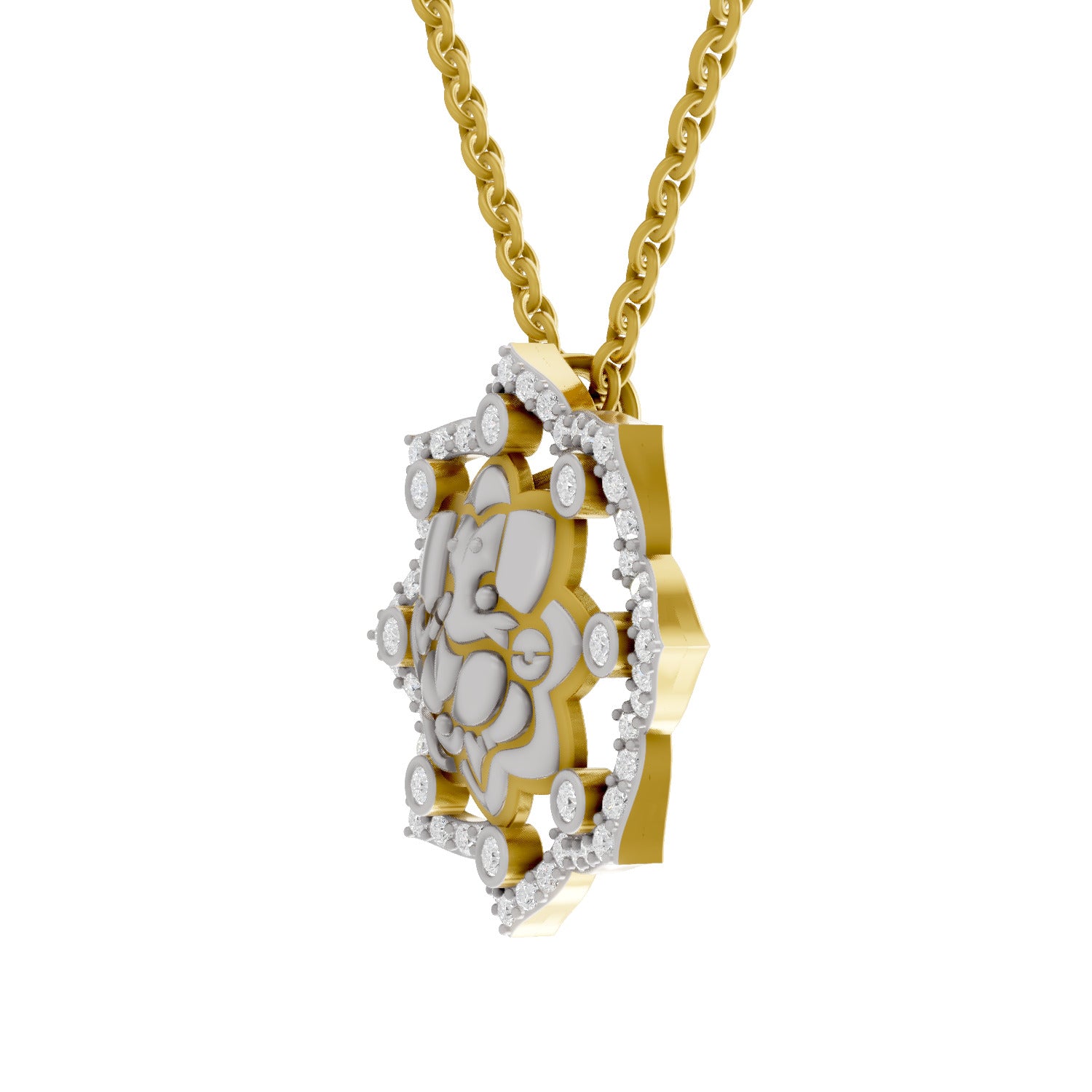 0.56 Round Shape | 925 Sterling Silver Gold Plated Ganesha Pendant
