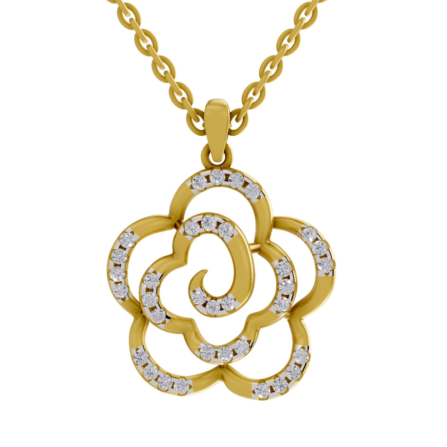 0.33 Round Shape | 925 Sterling Silver Gold Plated Floral Pendant