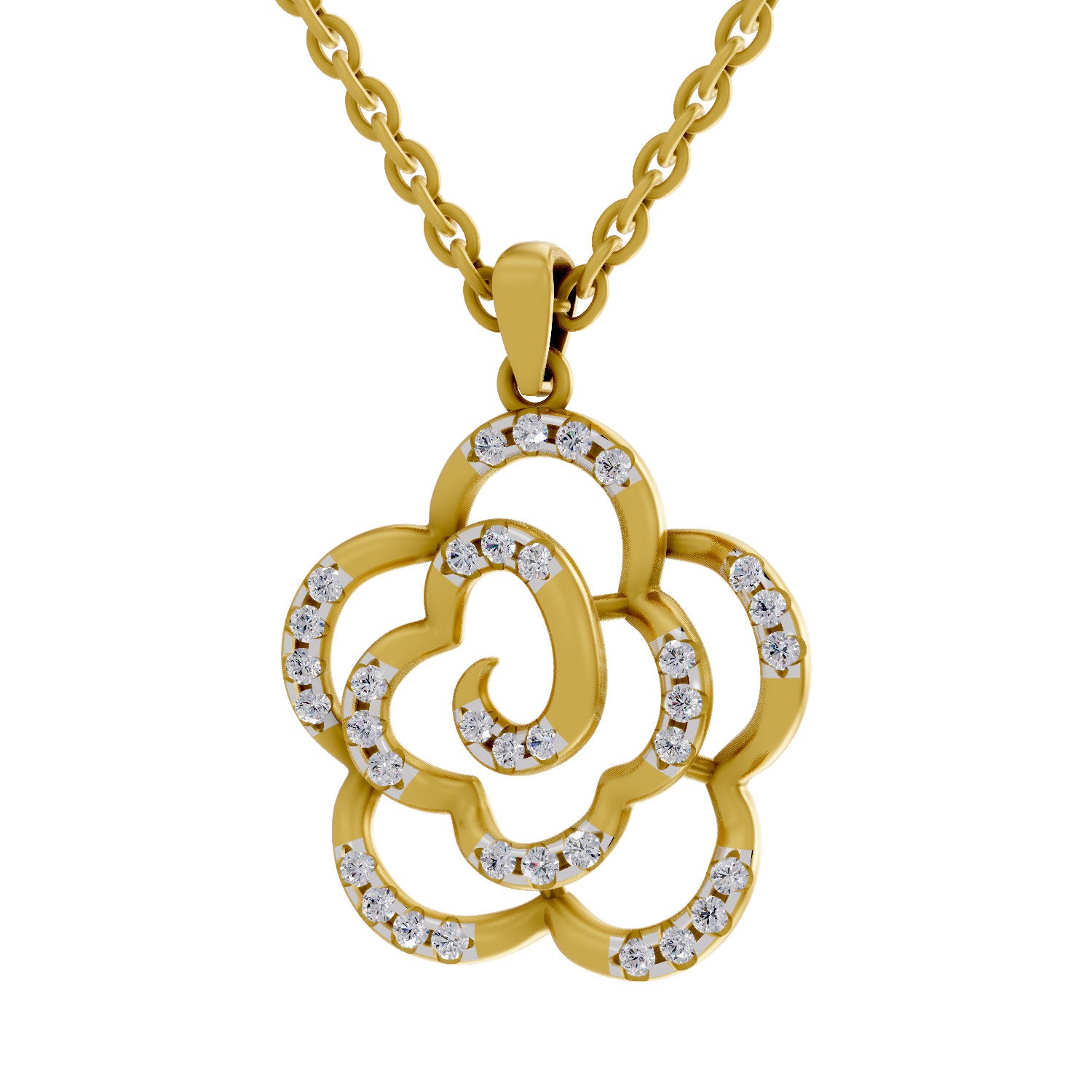 0.33 Round Shape | 925 Sterling Silver Gold Plated Floral Pendant