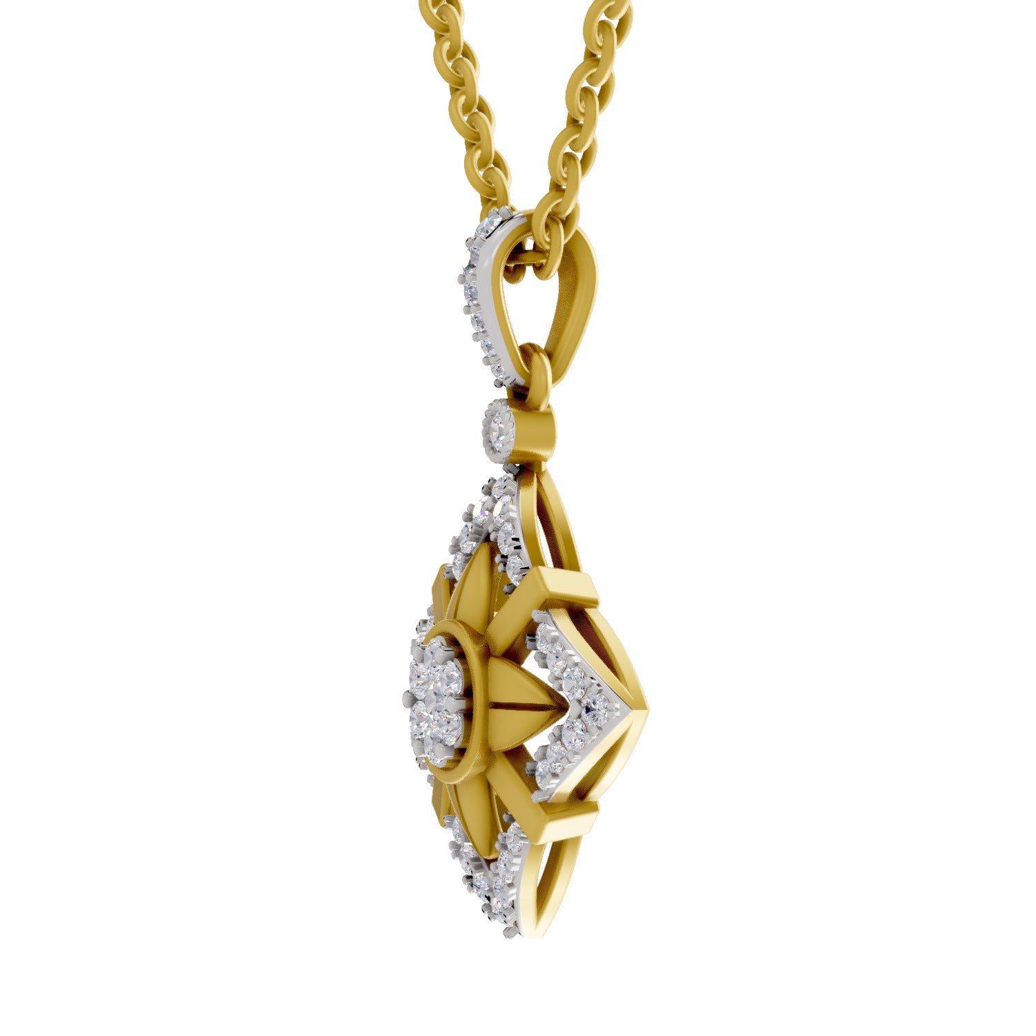 0.38 Round Shape | 925 Sterling Silver Gold Plated Starflower Pendant