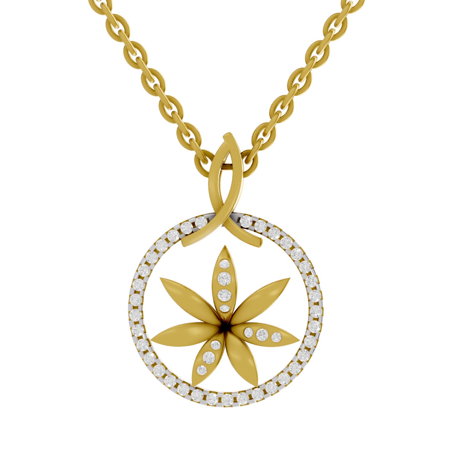 0.23 Round Shape | 925 Sterling Silver Gold Plated Floral Pendant