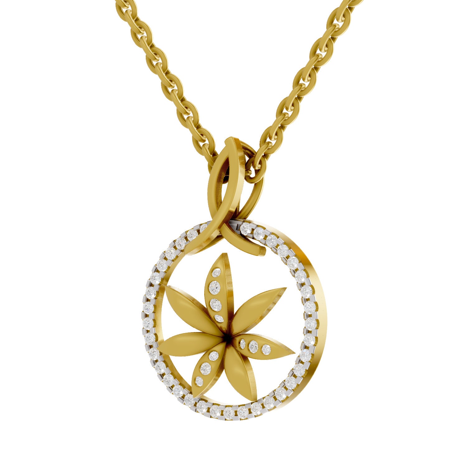 0.23 Round Shape | 925 Sterling Silver Gold Plated Floral Pendant