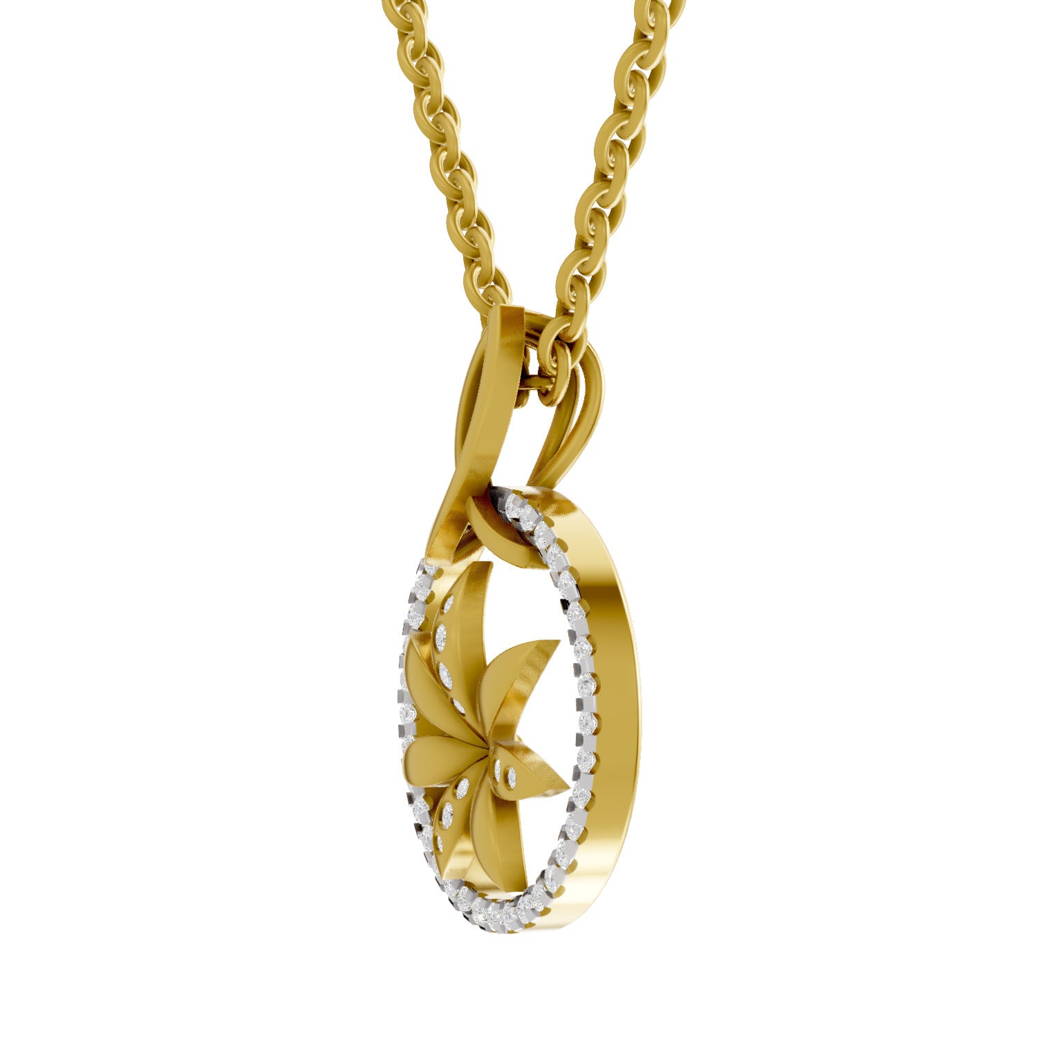 0.23 Round Shape | 925 Sterling Silver Gold Plated Floral Pendant