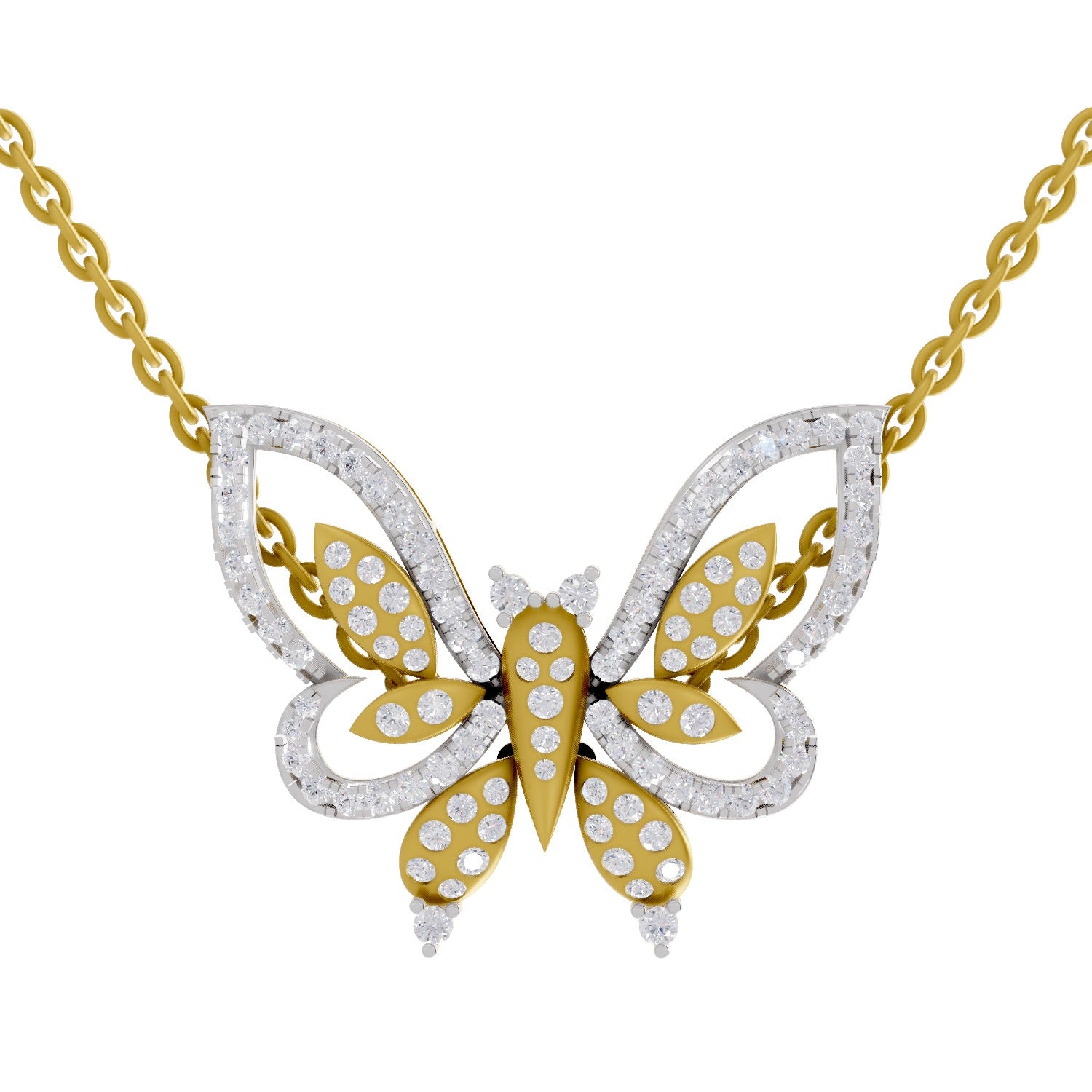 0.85 Round Shape | 925 Sterling Silver Gold Plated Butterfly Pendant