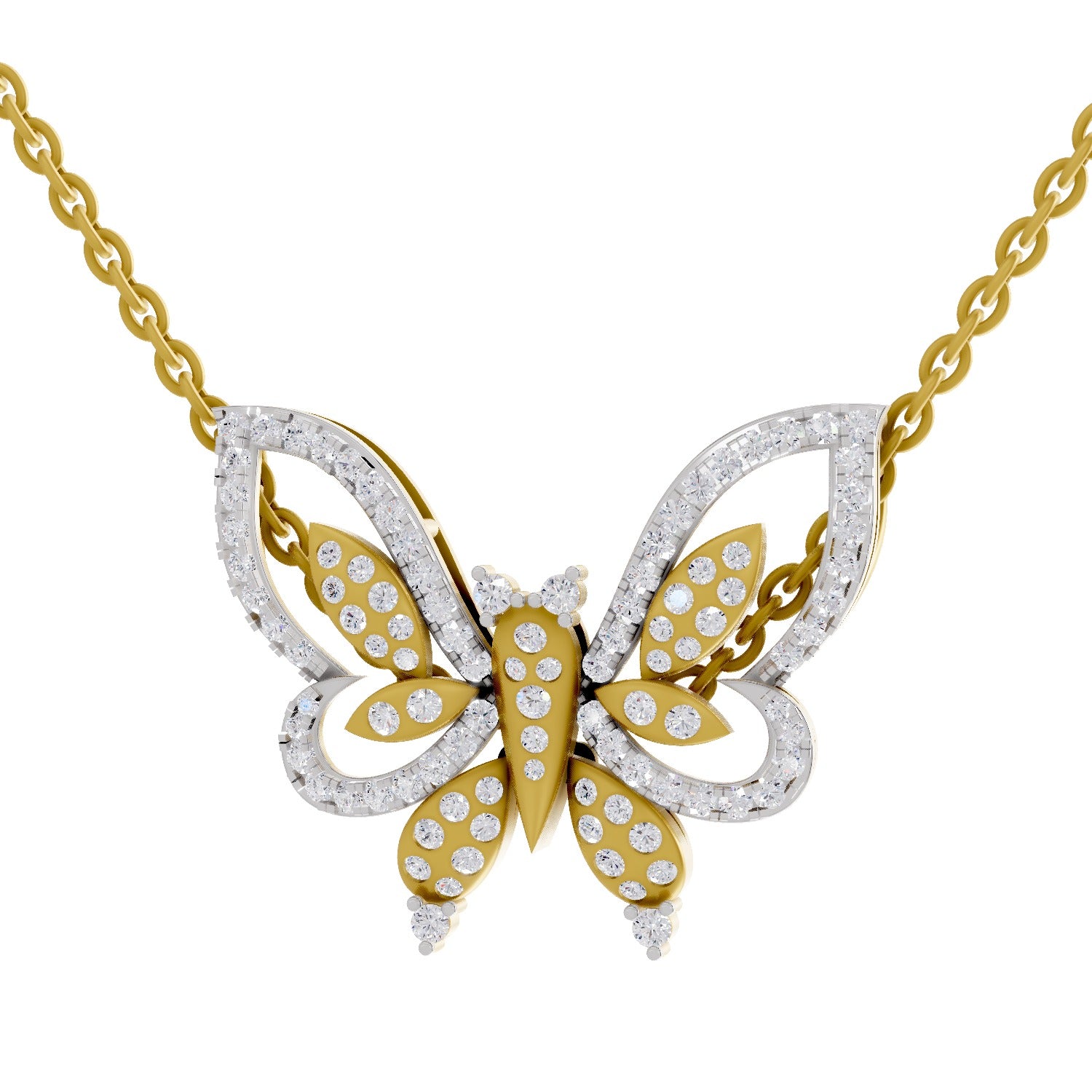 0.85 Round Shape | 925 Sterling Silver Gold Plated Butterfly Pendant
