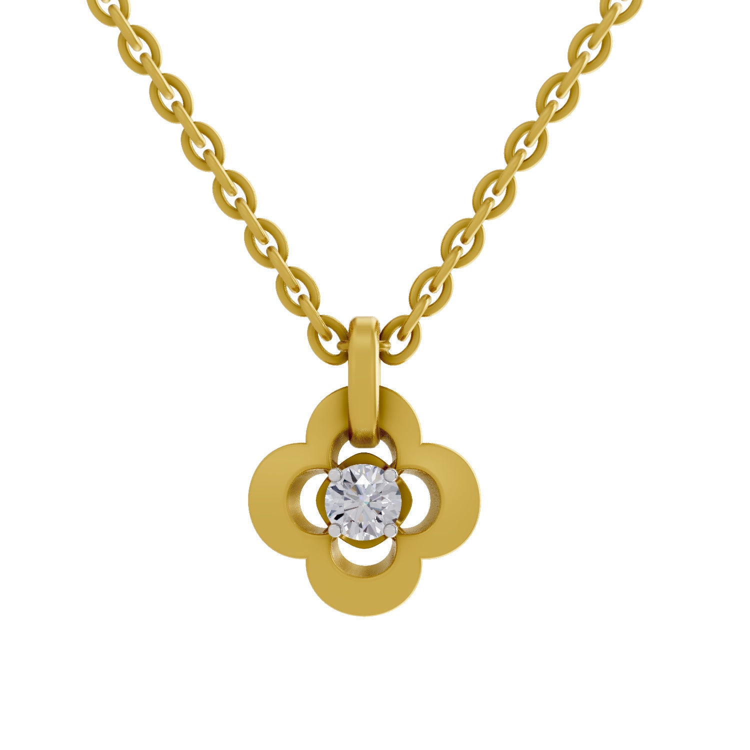 0.12 Round Shape | 925 Sterling Silver Gold Plated Floral Pendant