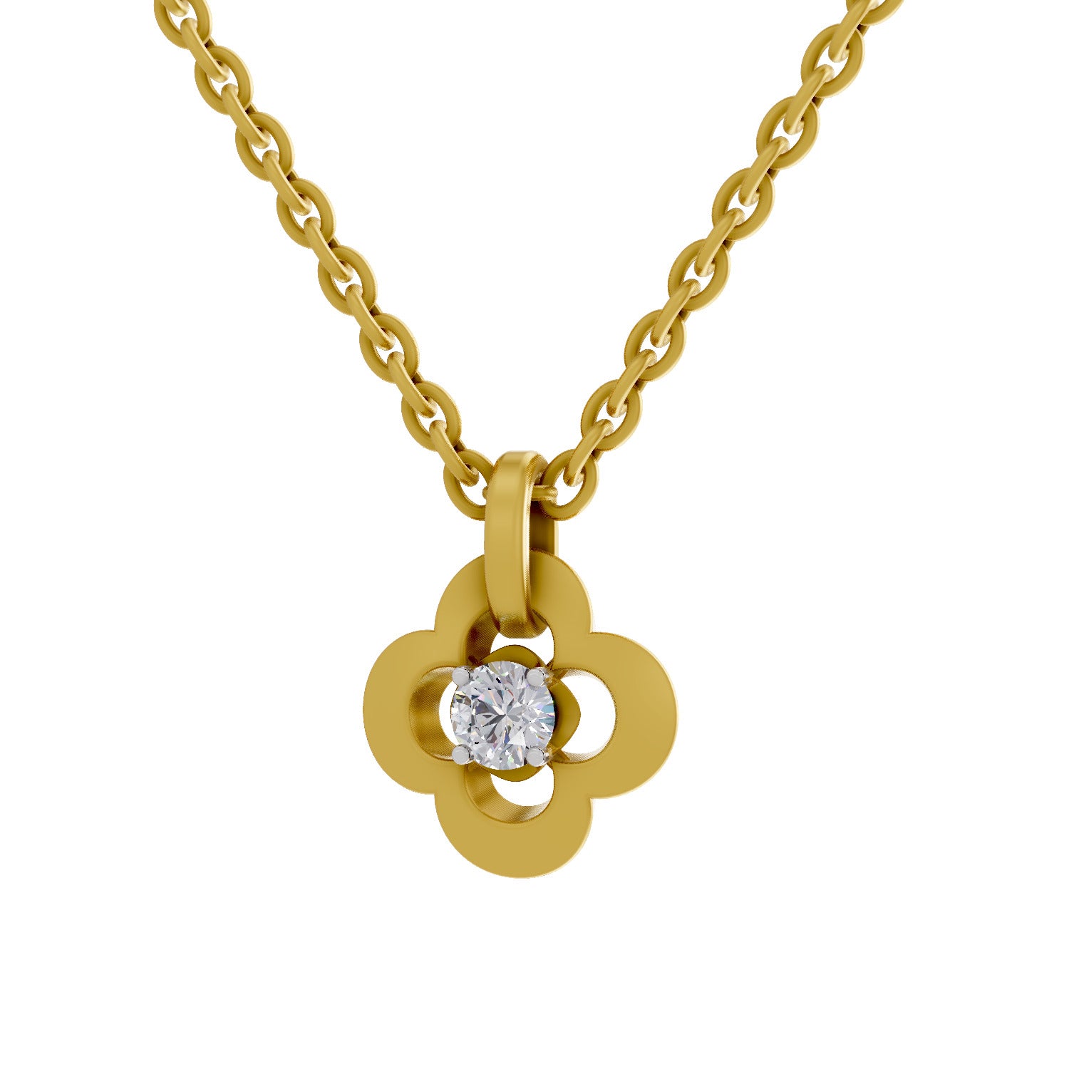 0.12 Round Shape | 925 Sterling Silver Gold Plated Floral Pendant