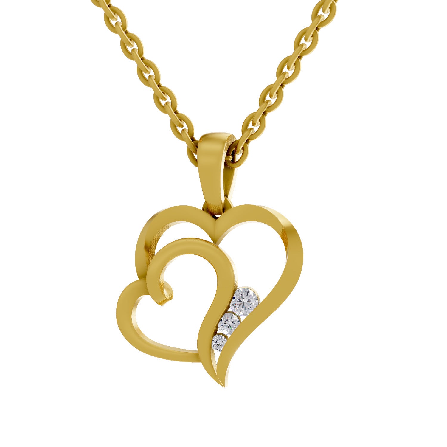 0.09 Round Shape | 925 Sterling Silver Gold Plated Heart Pendant