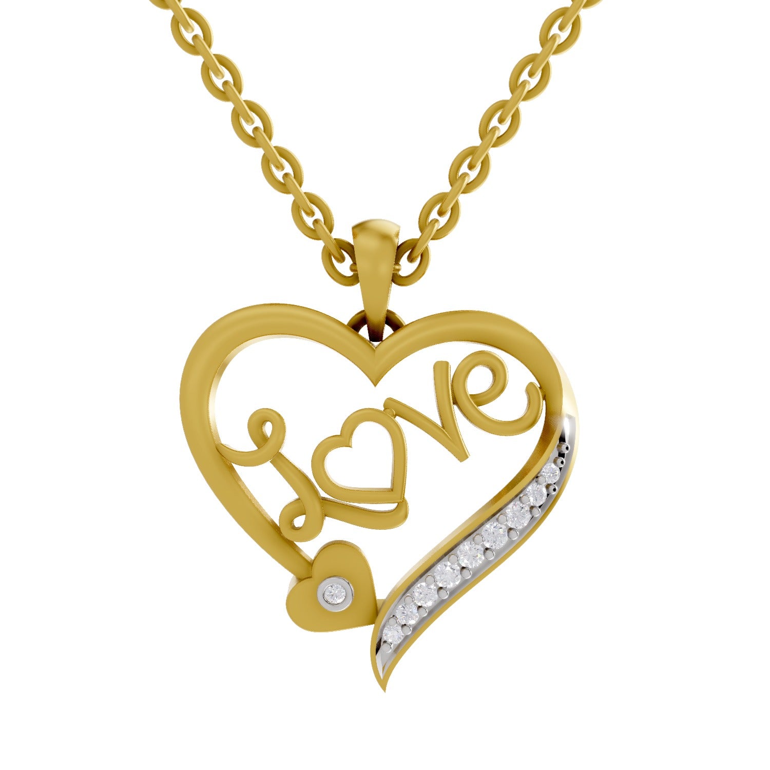 0.08 Round Shape | 925 Sterling Silver Gold Plated Love Pendant