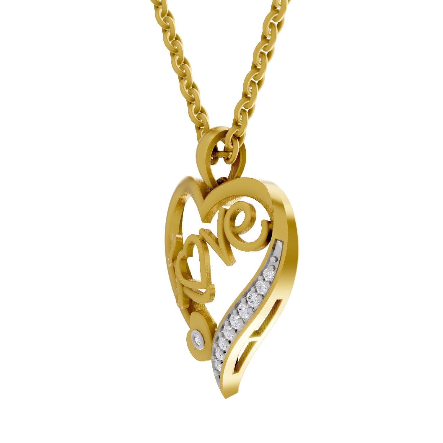 0.08 Round Shape | 925 Sterling Silver Gold Plated Love Pendant