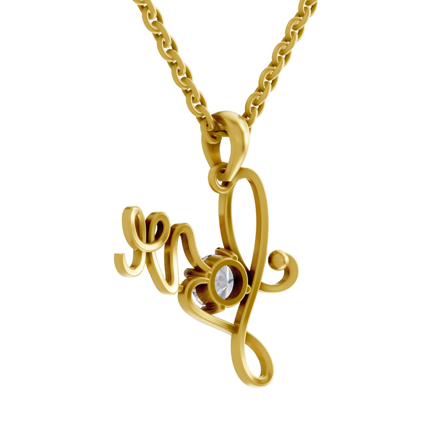 0.33 Ct Round Shape Diamond | 925 Sterling Silver Gold Plated Love Pendant