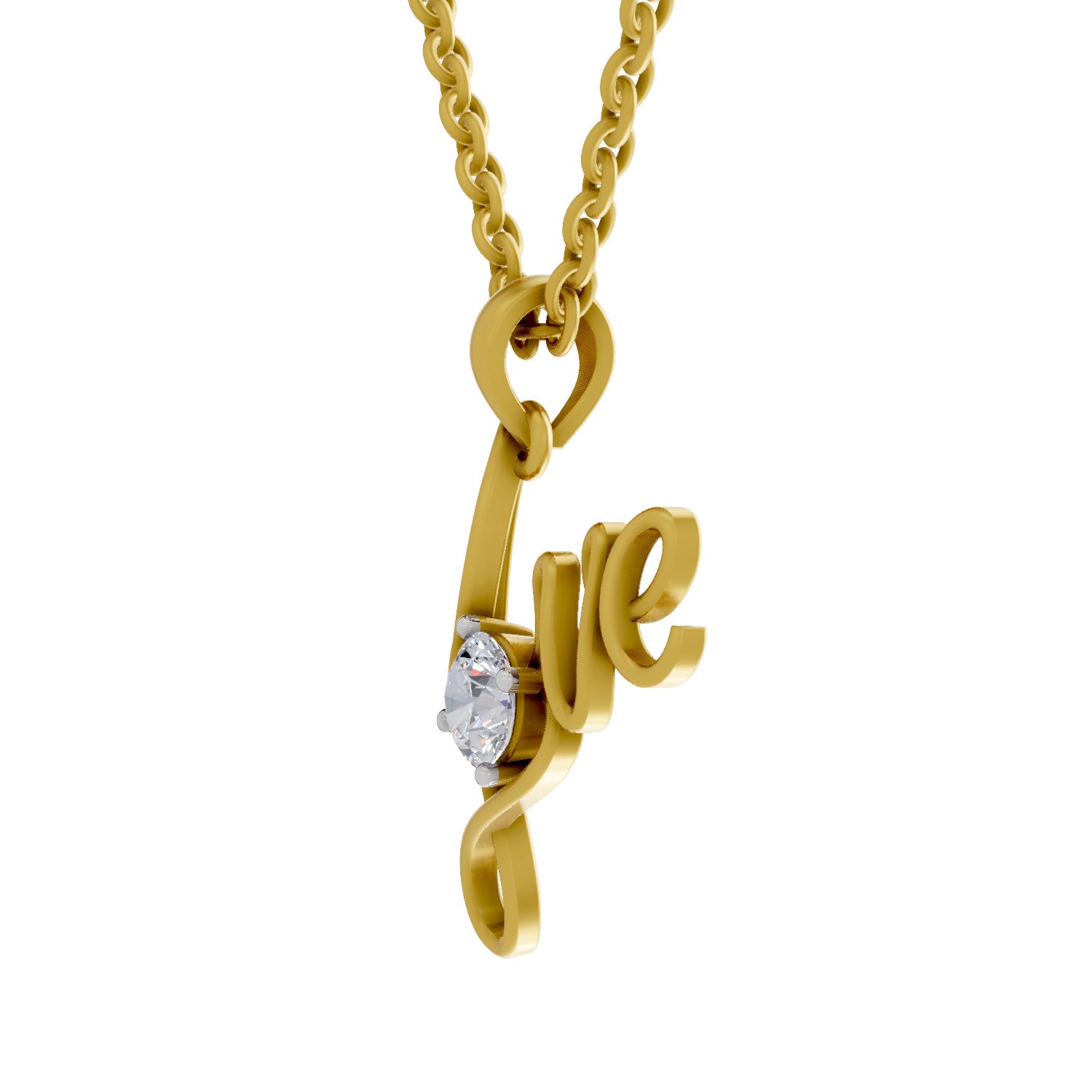 0.33 Ct Round Shape Diamond | 925 Sterling Silver Gold Plated Love Pendant