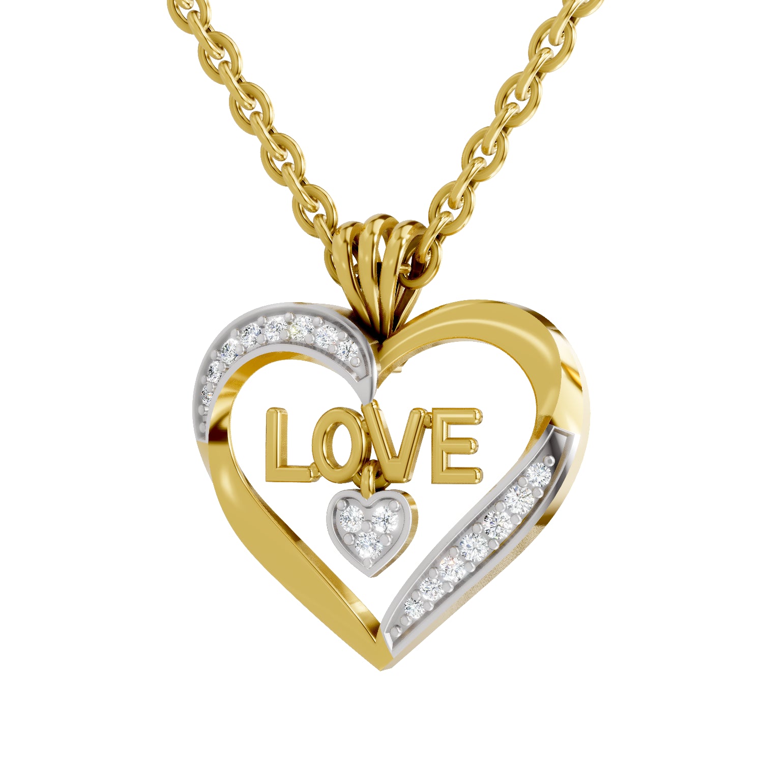 0.11 Carat | 925 Sterling Silver Gold Plated Love Heart Pendant Necklace