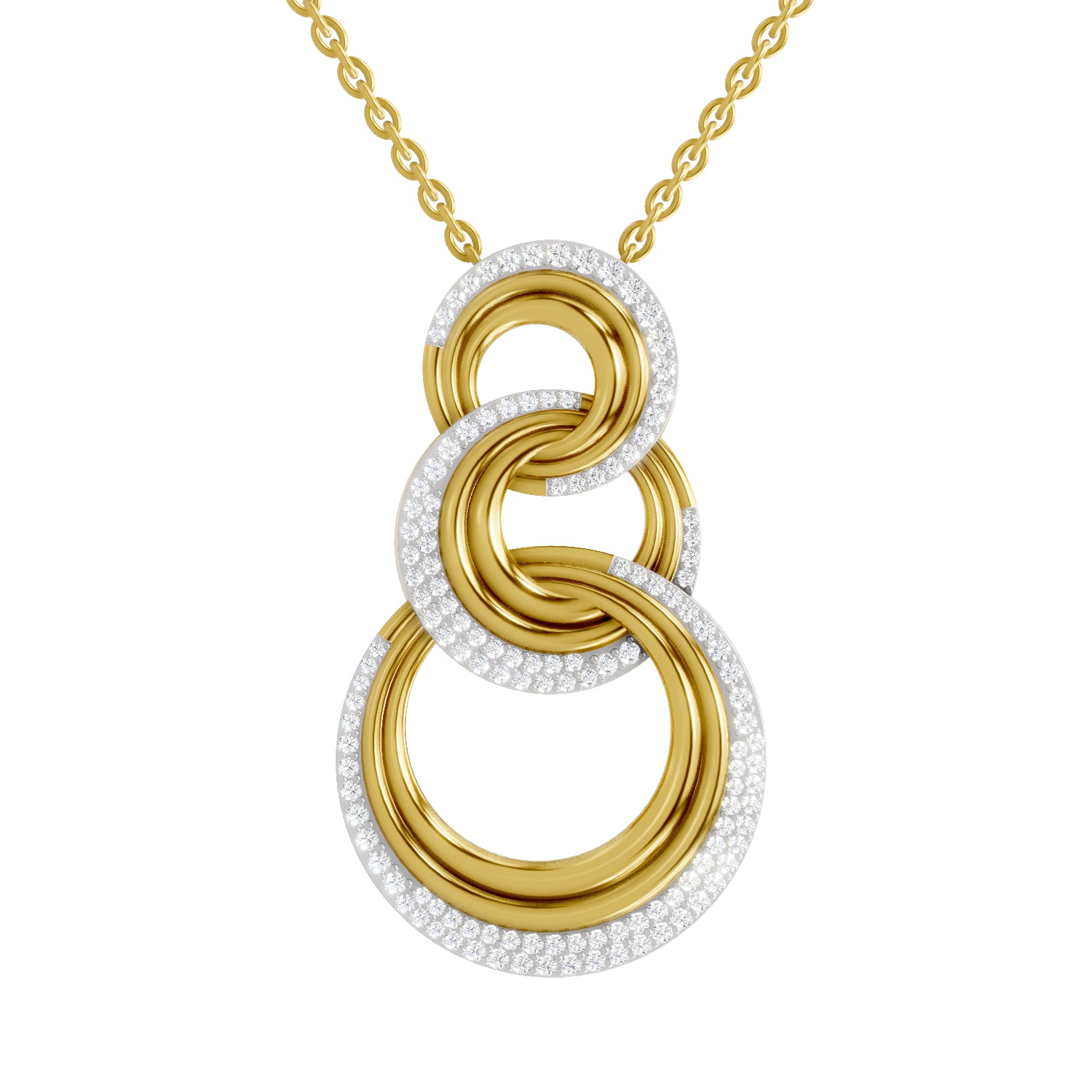 0.76 Carat | 925 Sterling Silver Gold Plated Trinity Link Pendant Necklace