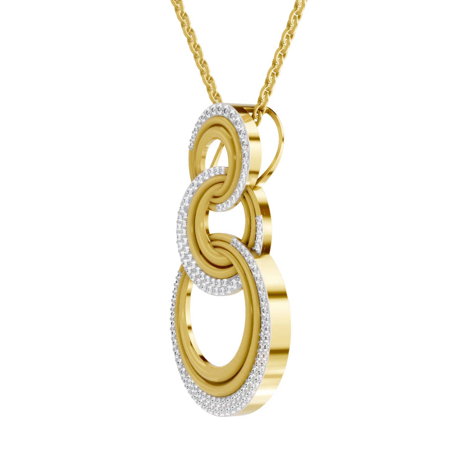 0.76 Carat | 925 Sterling Silver Gold Plated Trinity Link Pendant Necklace