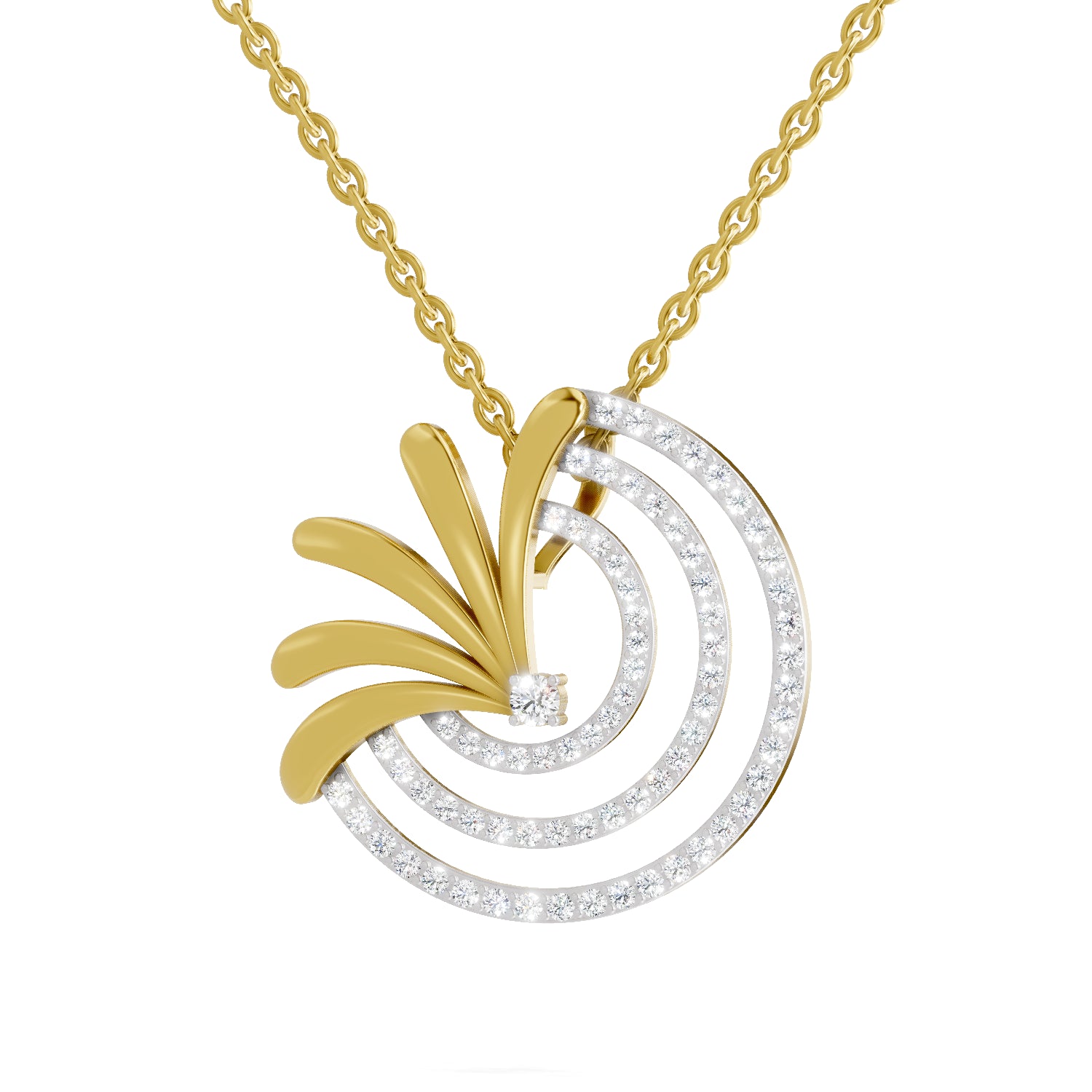 0.66 Carat | 925 Sterling Silver Gold Plated Half-Circle Pendant Necklace