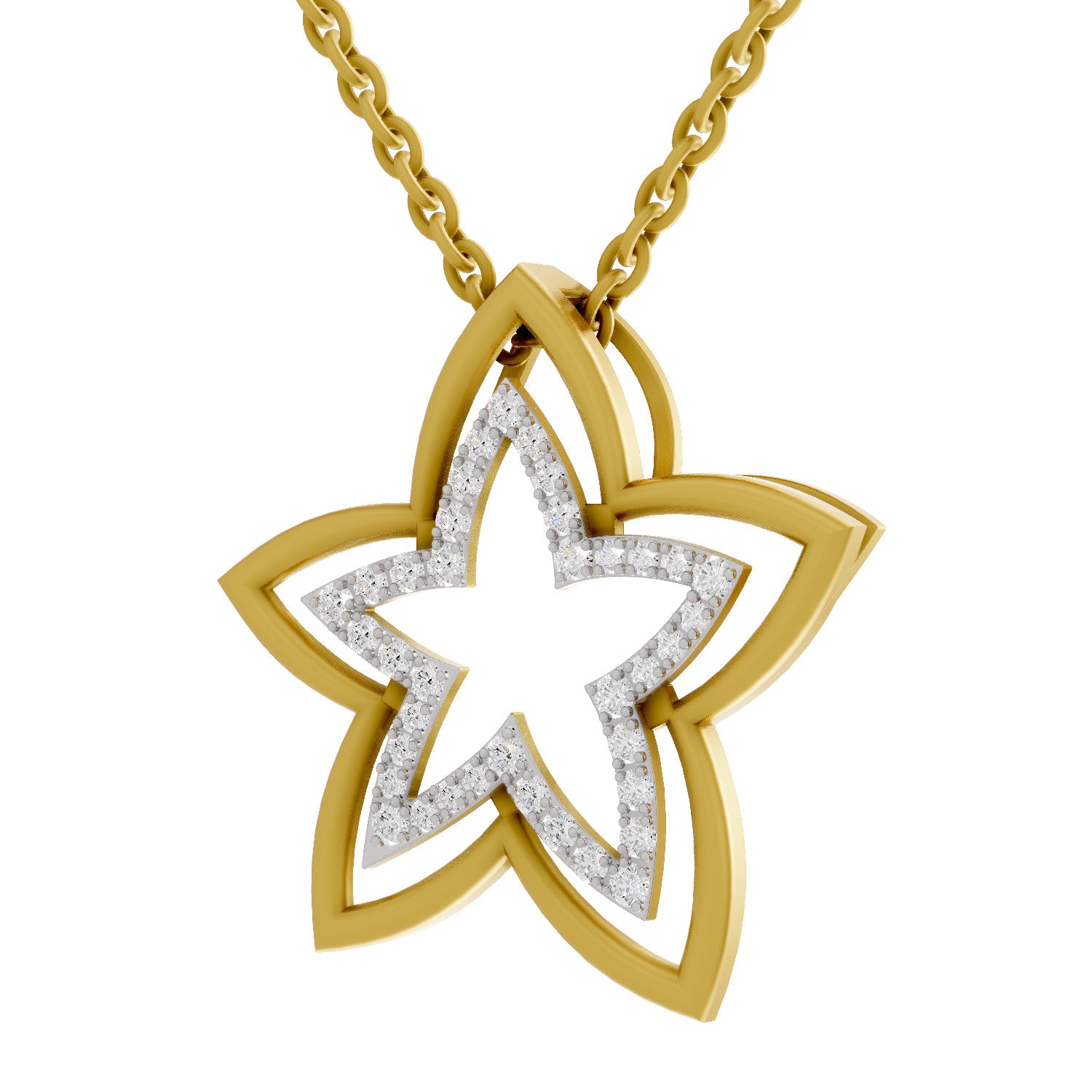 0.28 Round Shape | 925 Sterling Silver Gold Plated Floral Pendant