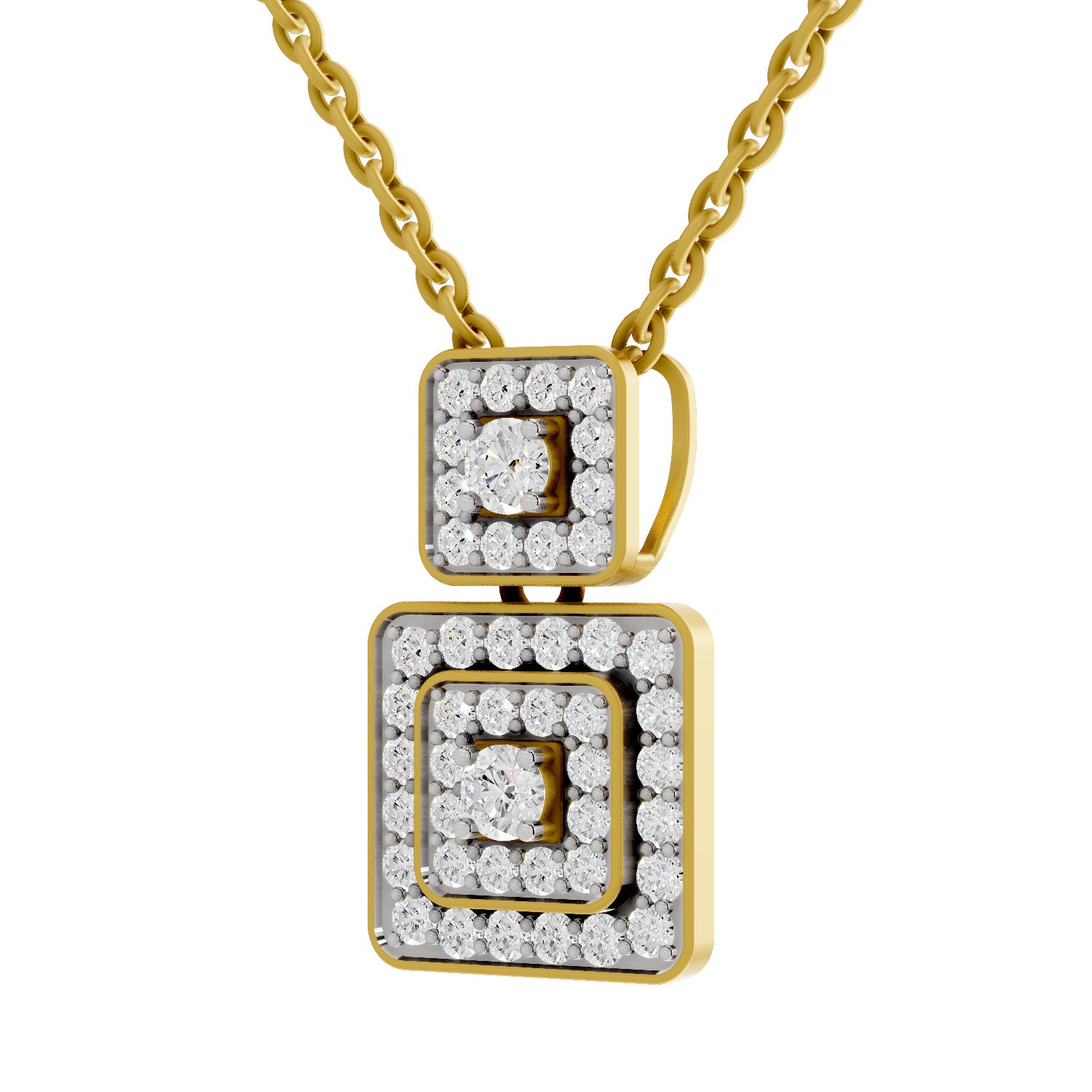 0.93 Round Shape | 925 Sterling Silver Gold Plated Square Pendant