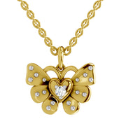 0.07 Round Shape | 925 Sterling Silver Gold Plated Butterfly Pendant