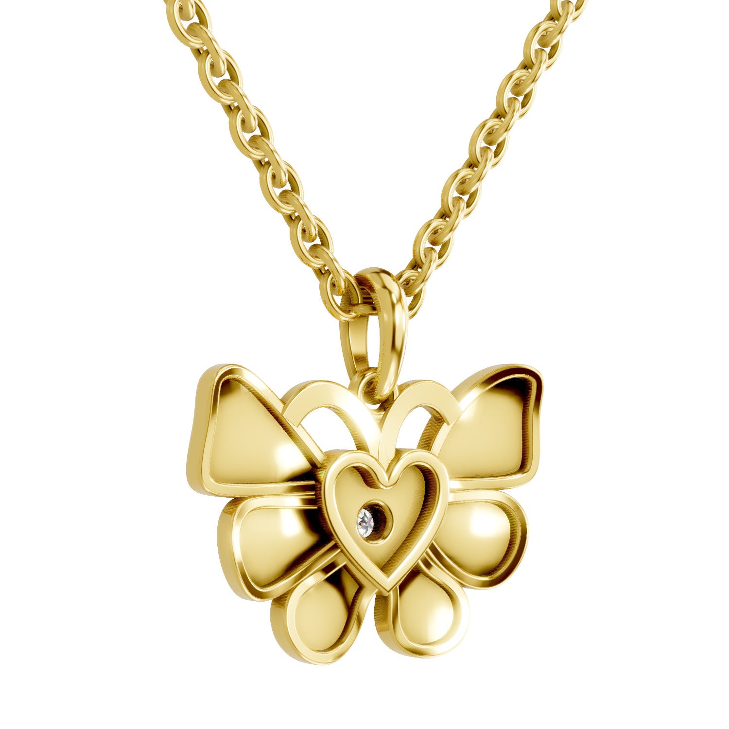 0.07 Round Shape | 925 Sterling Silver Gold Plated Butterfly Pendant