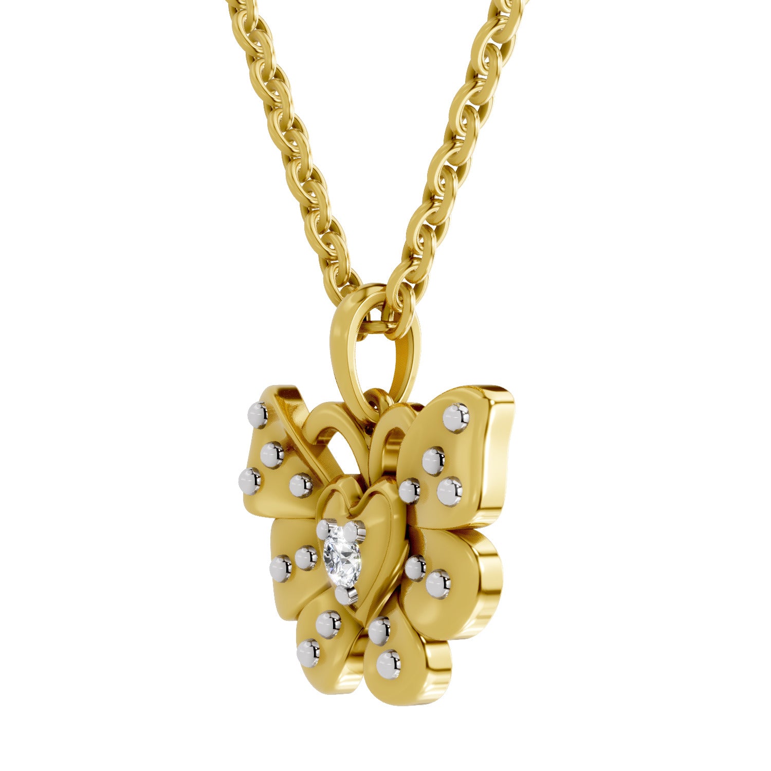 0.07 Round Shape | 925 Sterling Silver Gold Plated Butterfly Pendant