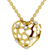 0.13 Round Shape | 925 Sterling Silver Gold Plated Heart Pendant