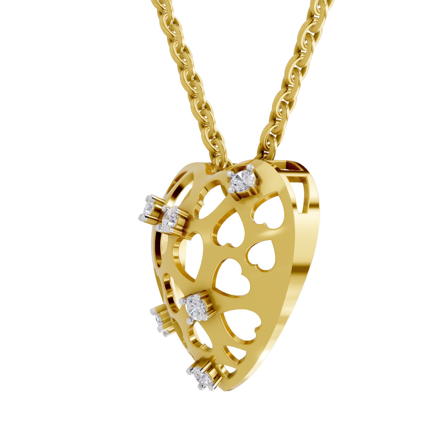 0.13 Round Shape | 925 Sterling Silver Gold Plated Heart Pendant