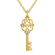 0.04 Round Shape | 925 Sterling Silver Gold Plated Key to Love Pendant