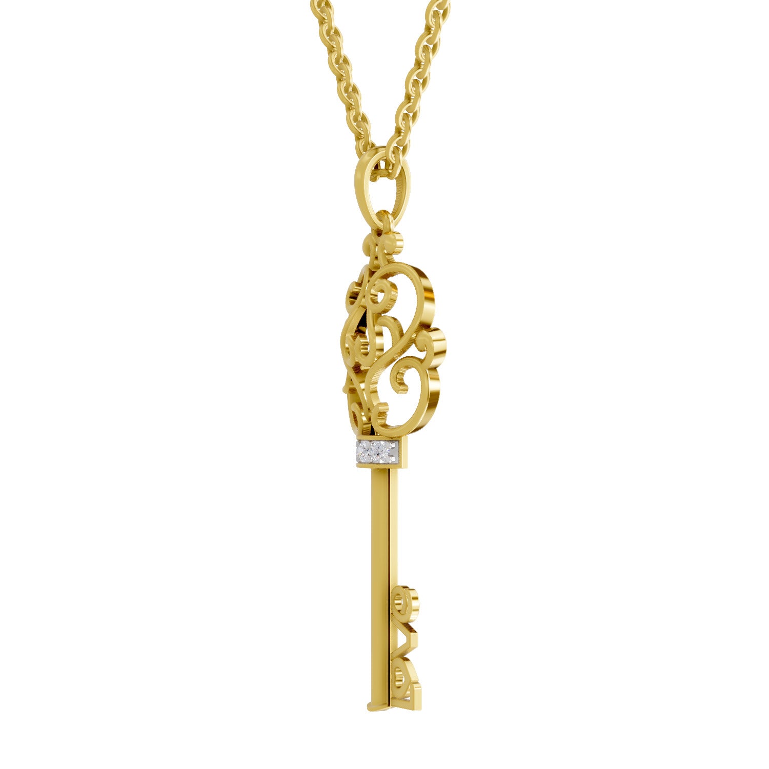 0.04 Round Shape | 925 Sterling Silver Gold Plated Key to Love Pendant