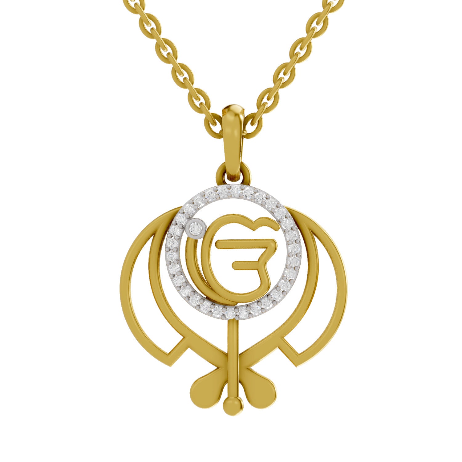 0.16 Round Shape | 925 Sterling Silver Gold Plated Pure Khalsa Pendant