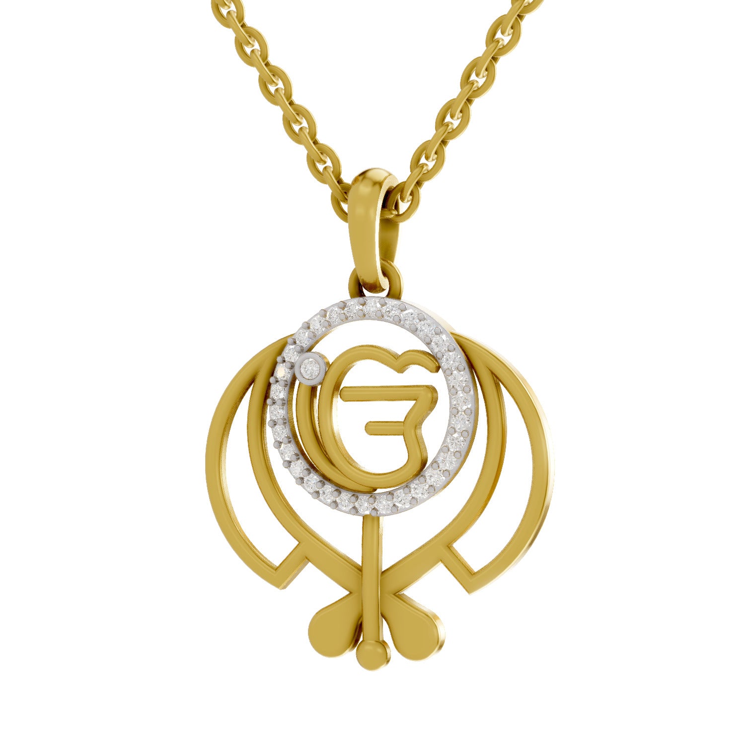 0.16 Round Shape | 925 Sterling Silver Gold Plated Pure Khalsa Pendant