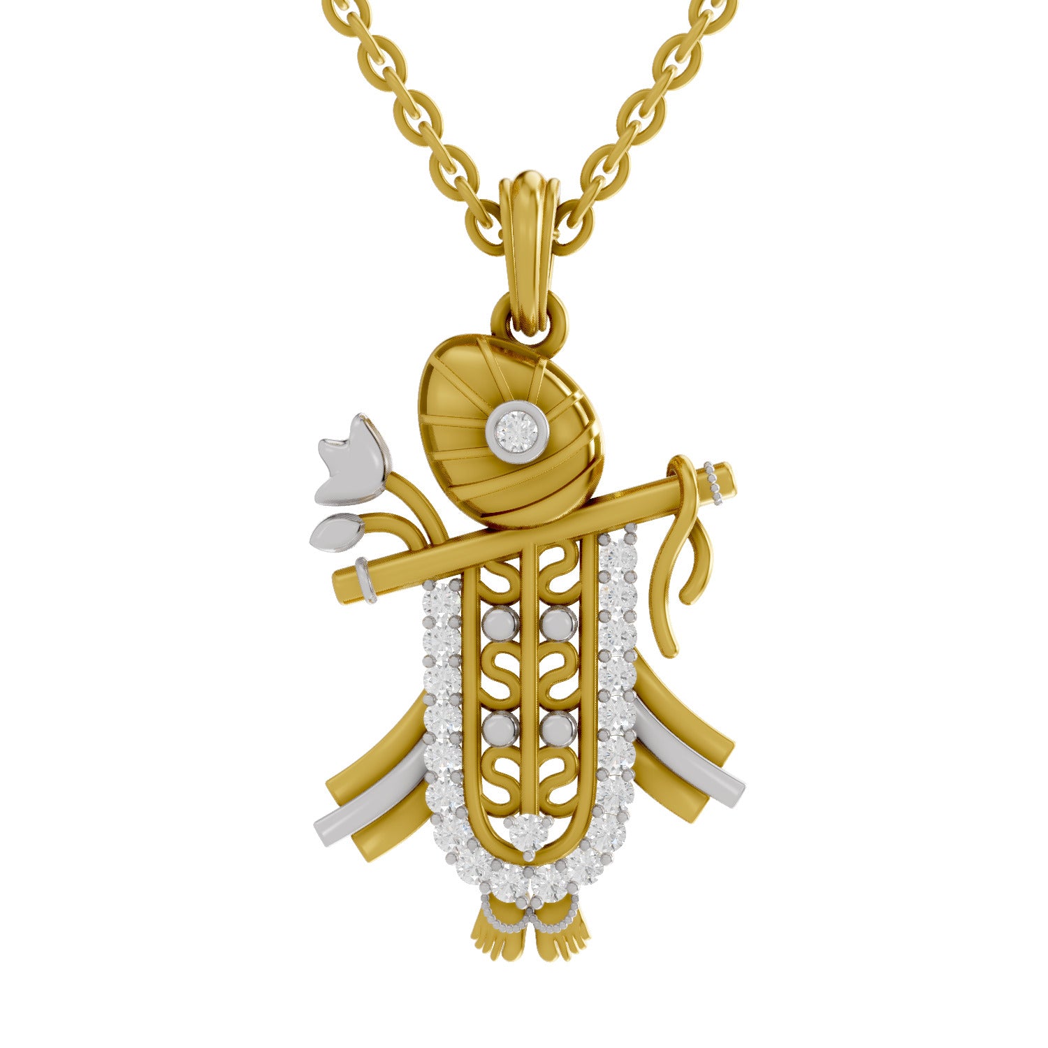 0.26 Round Shape | 925 Sterling Silver Gold Plated Divine Krishna Pendant
