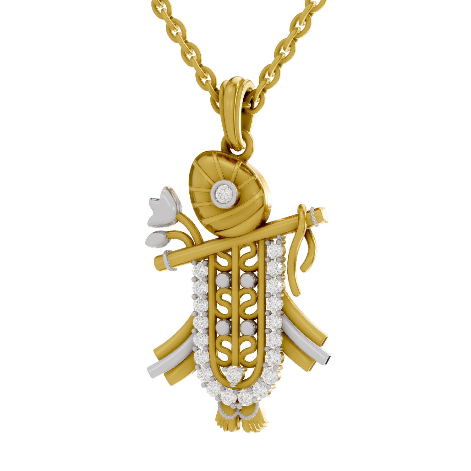 0.26 Round Shape | 925 Sterling Silver Gold Plated Divine Krishna Pendant